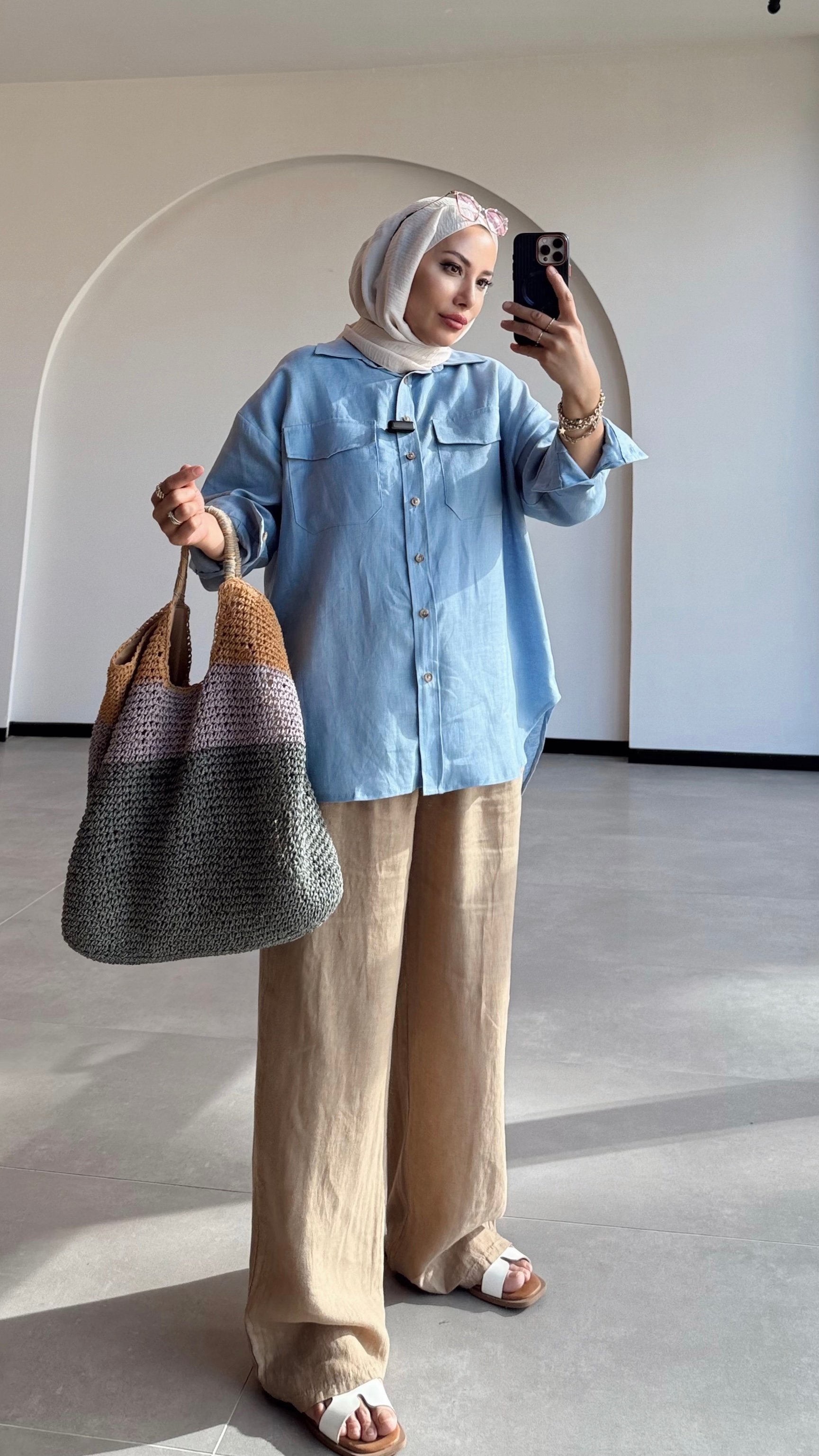 ZARA MODEL KETEN GÖMLEK - MAVİ