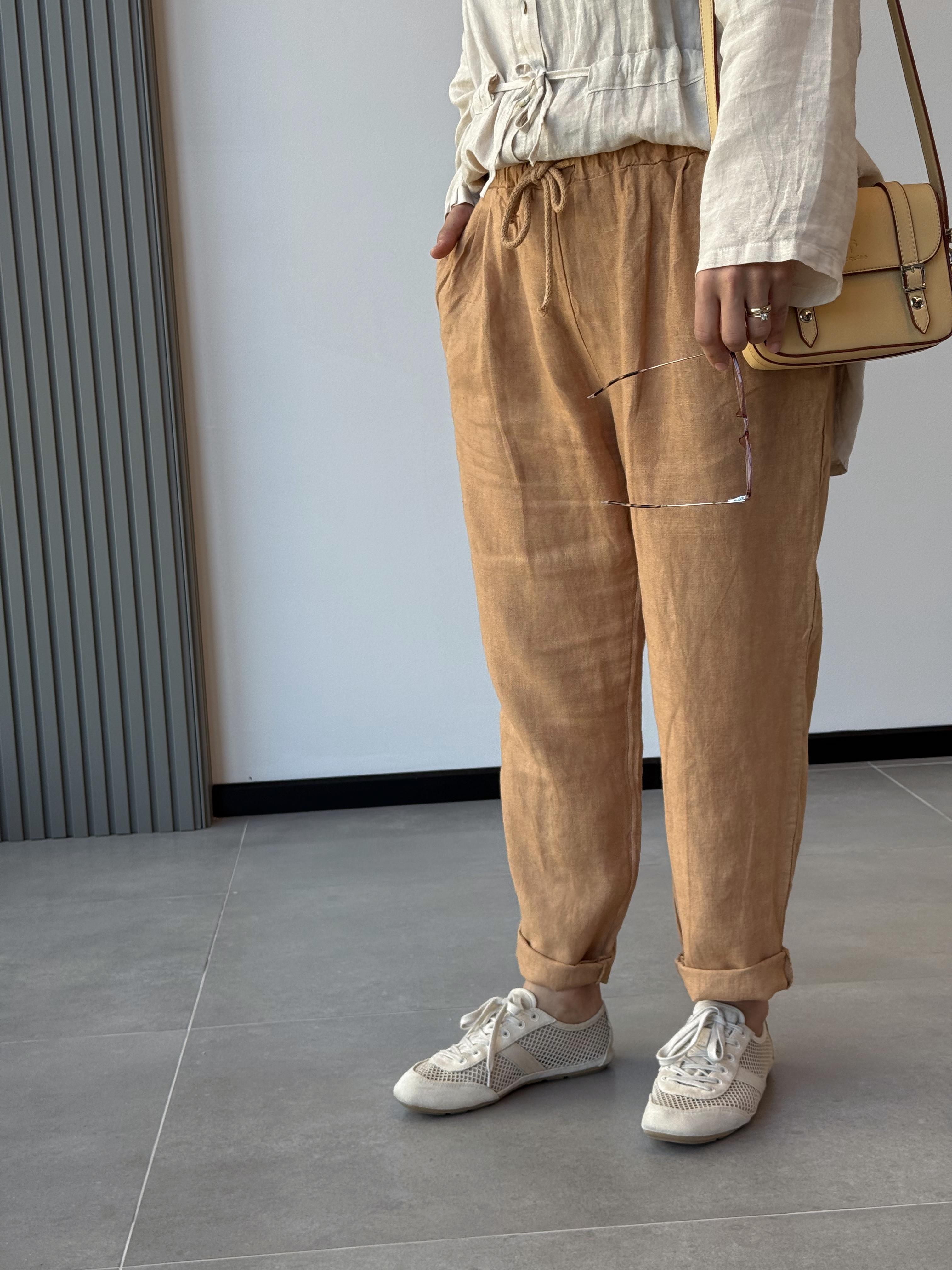 KETEN KALEM PANTALON - Taba