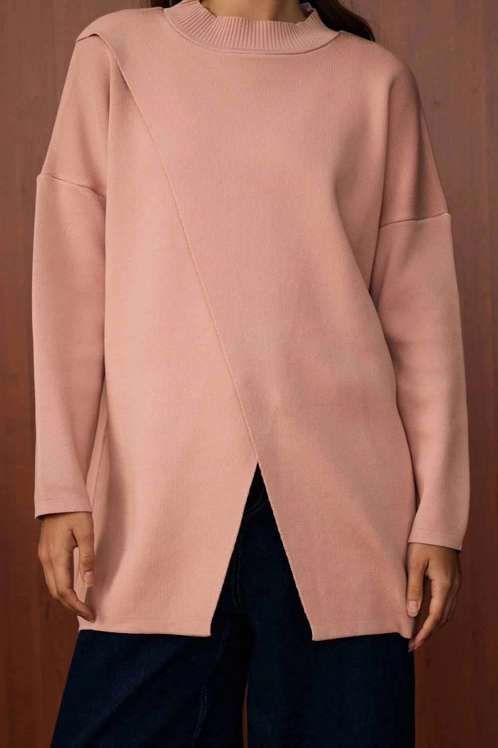 V PAMUK MERSERİZE KAZAK - PUDRA