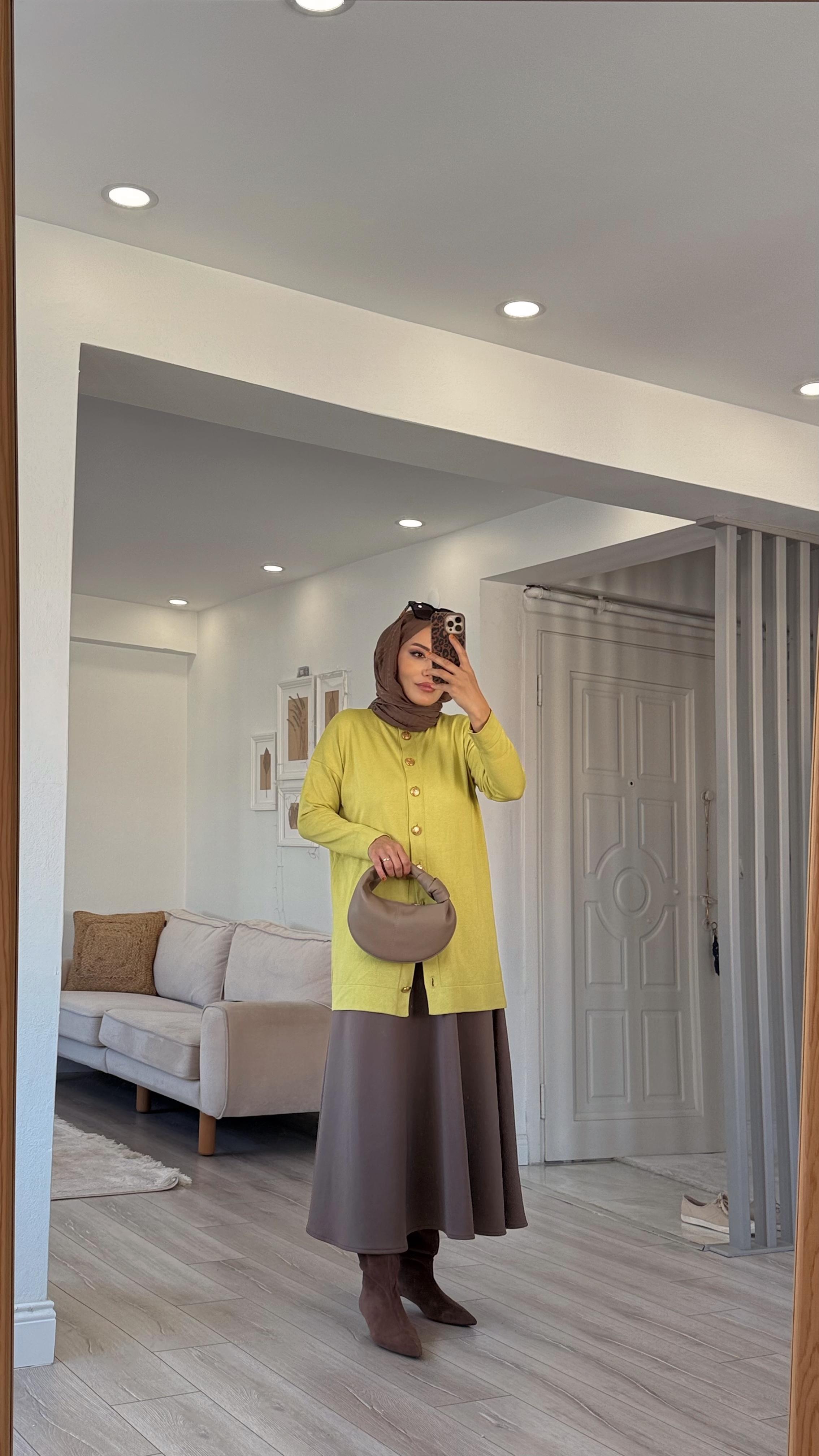 GOLD DÜĞMELİ İNCE DOKULU HIRKA - SARI ASİT
