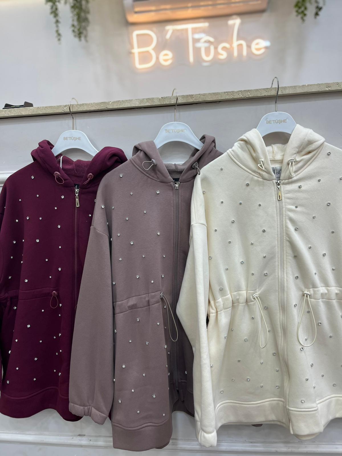 TAŞLI ŞARDONLU SWEAT CEKET