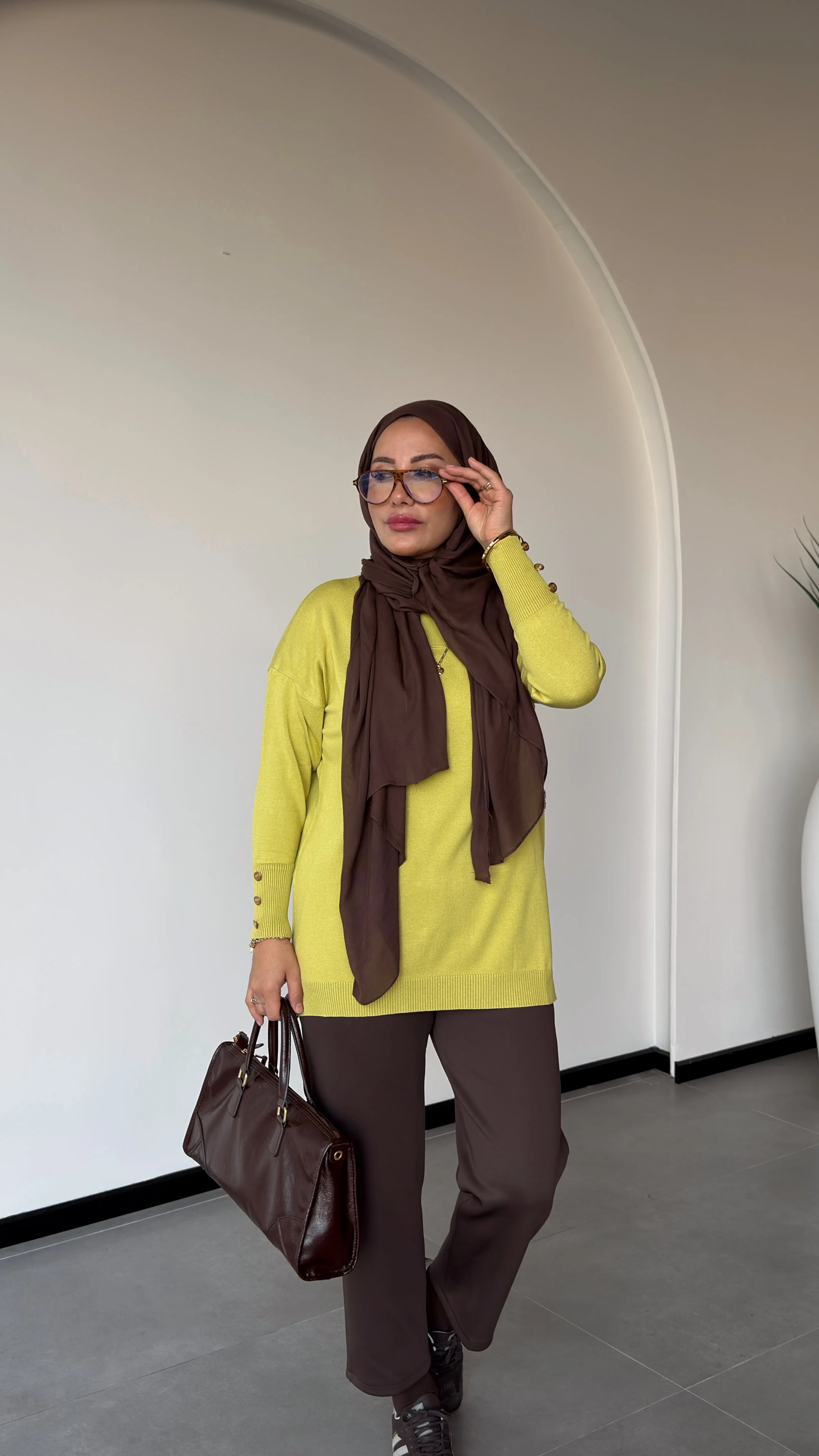 KOLU DÜĞME DETAYLI MERSERİZE TUNİK-MERWİŞ - ASİT SARI