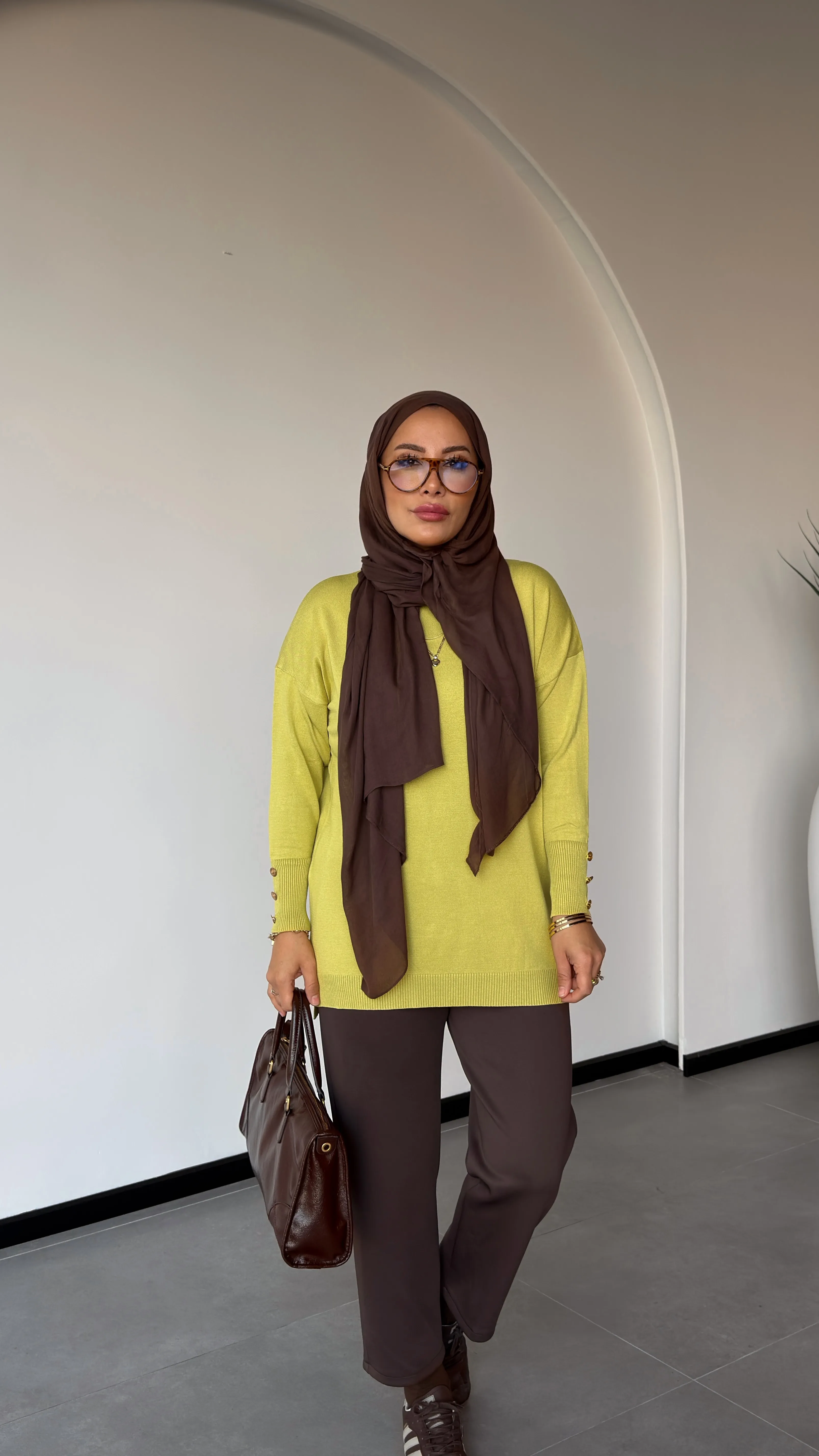 KOLU DÜĞME DETAYLI MERSERİZE TUNİK-MERWİŞ - ASİT SARI