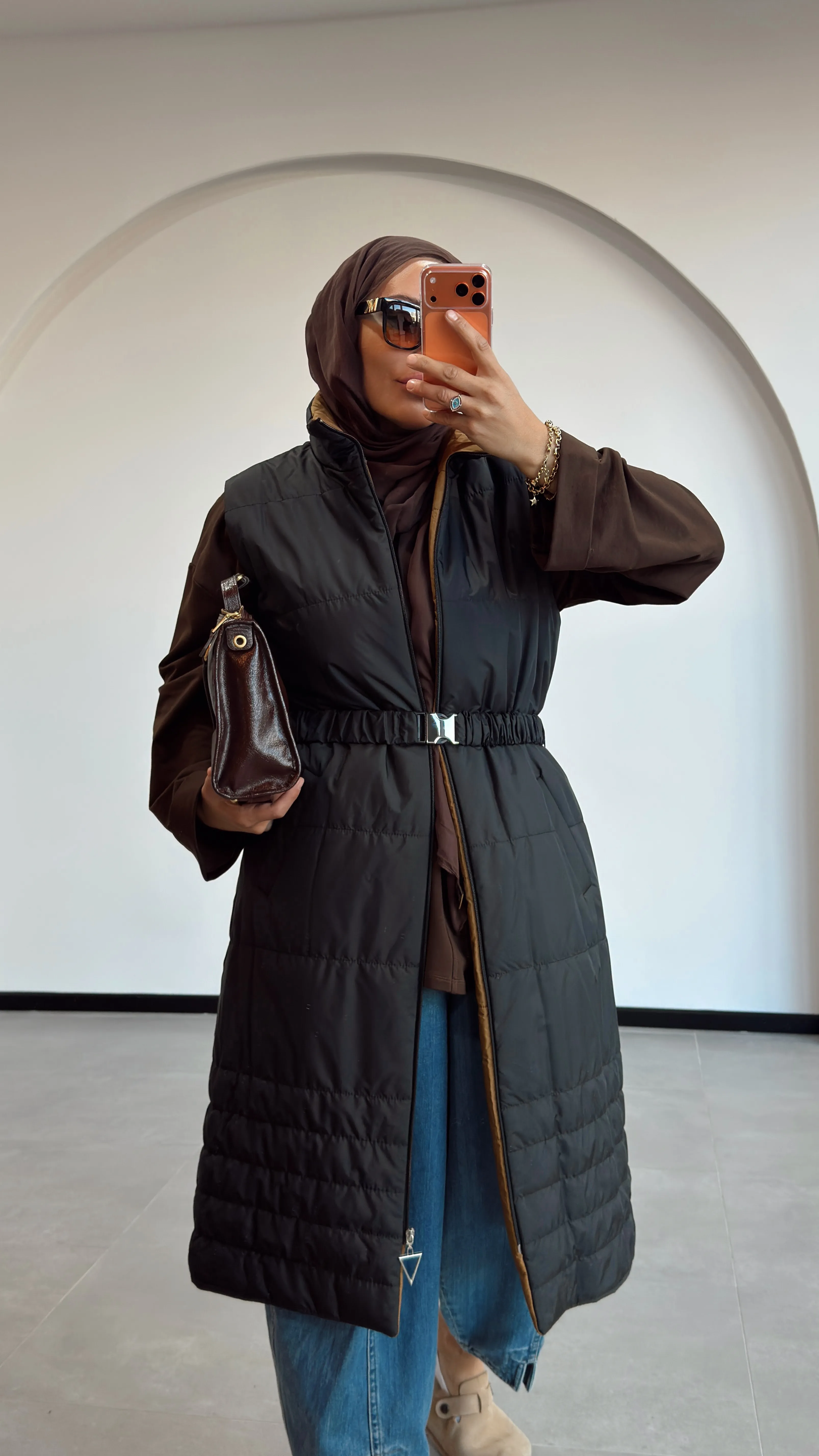 ŞİŞME UZUN YELEK-KEMERLİ