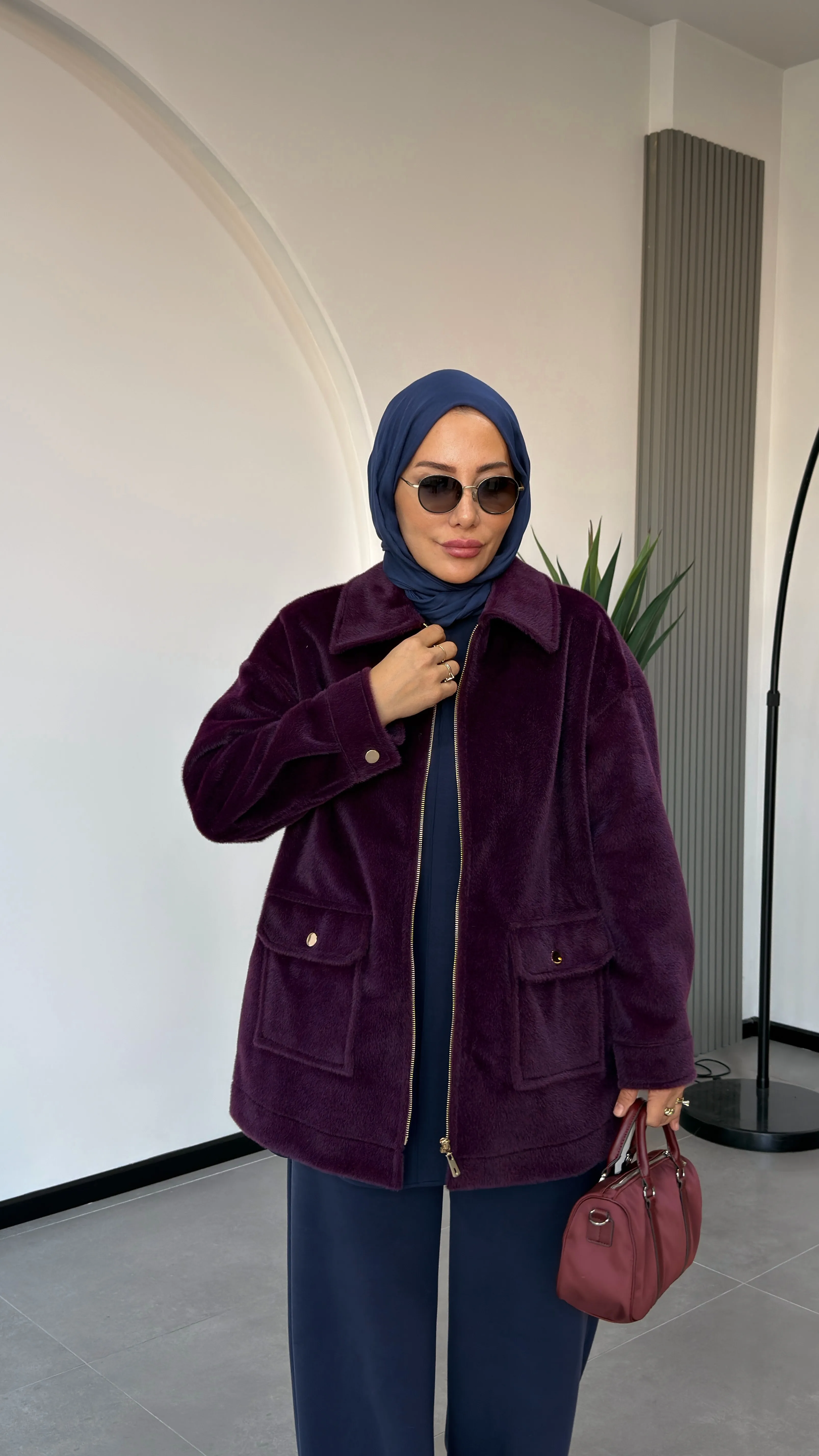 DEVE TÜYÜ CEKET - Bordo