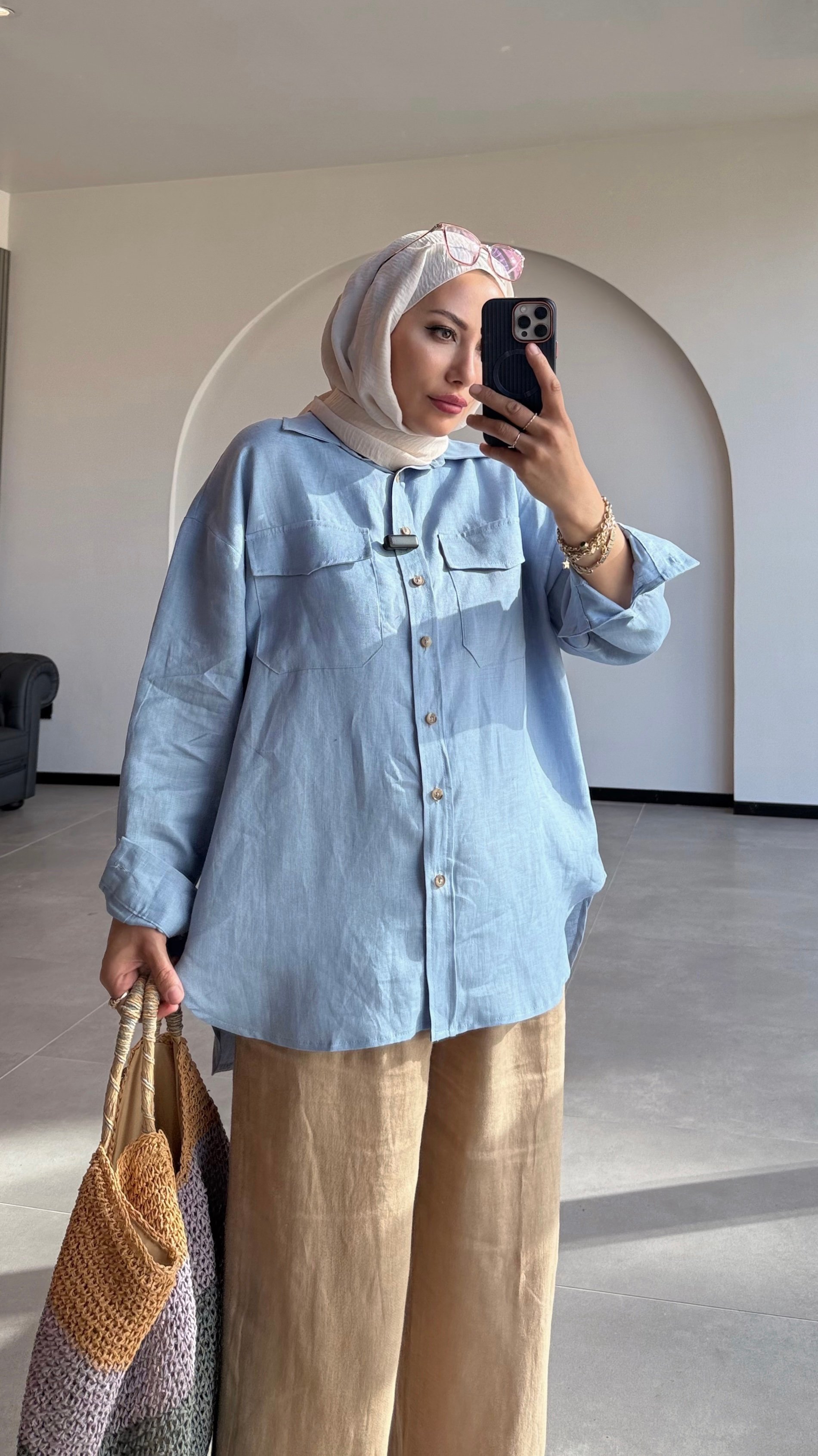 ZARA MODEL KETEN GÖMLEK - MAVİ