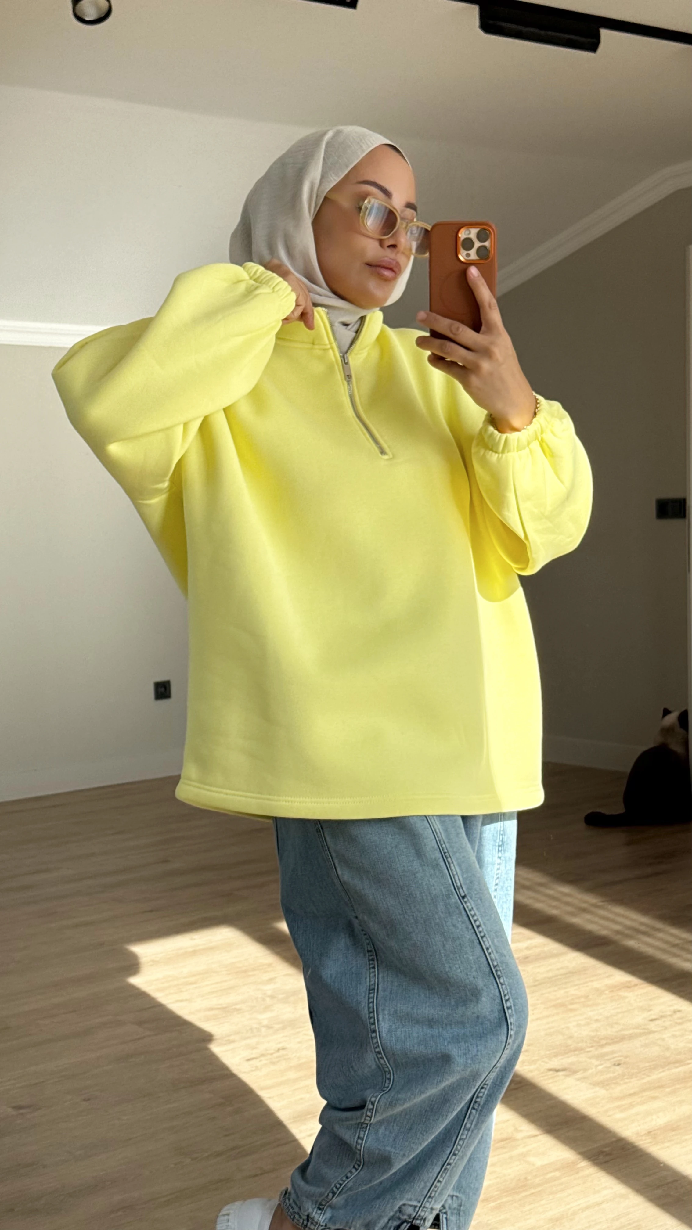 YAKASI FERMUARLI SWEAT-ŞARDONLU