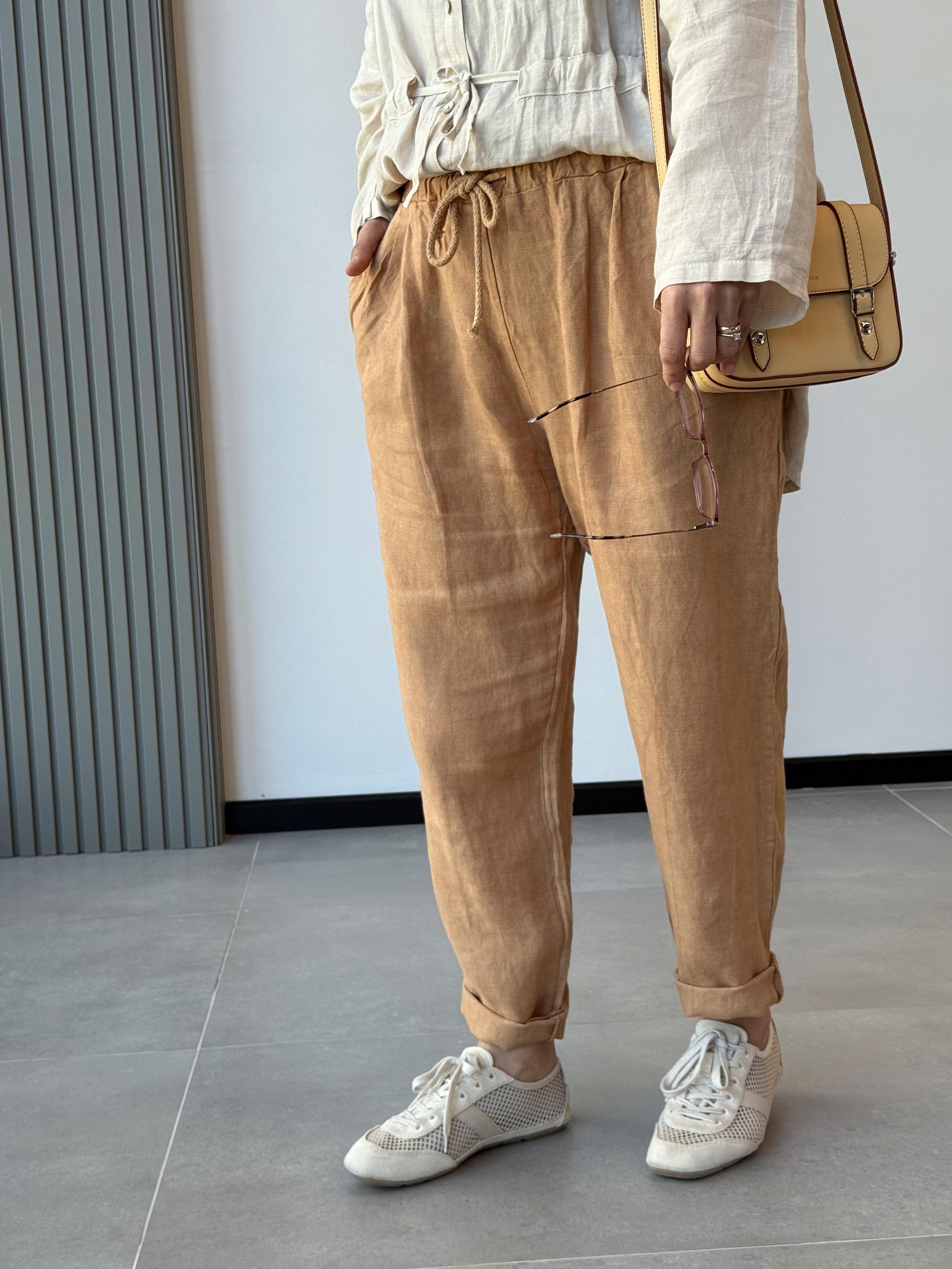 KETEN KALEM PANTALON - Taba
