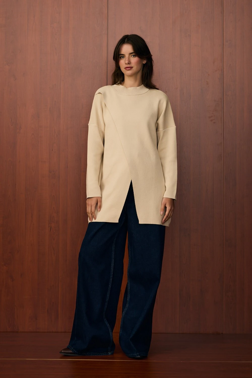 V PAMUK MERSERİZE KAZAK - Taş