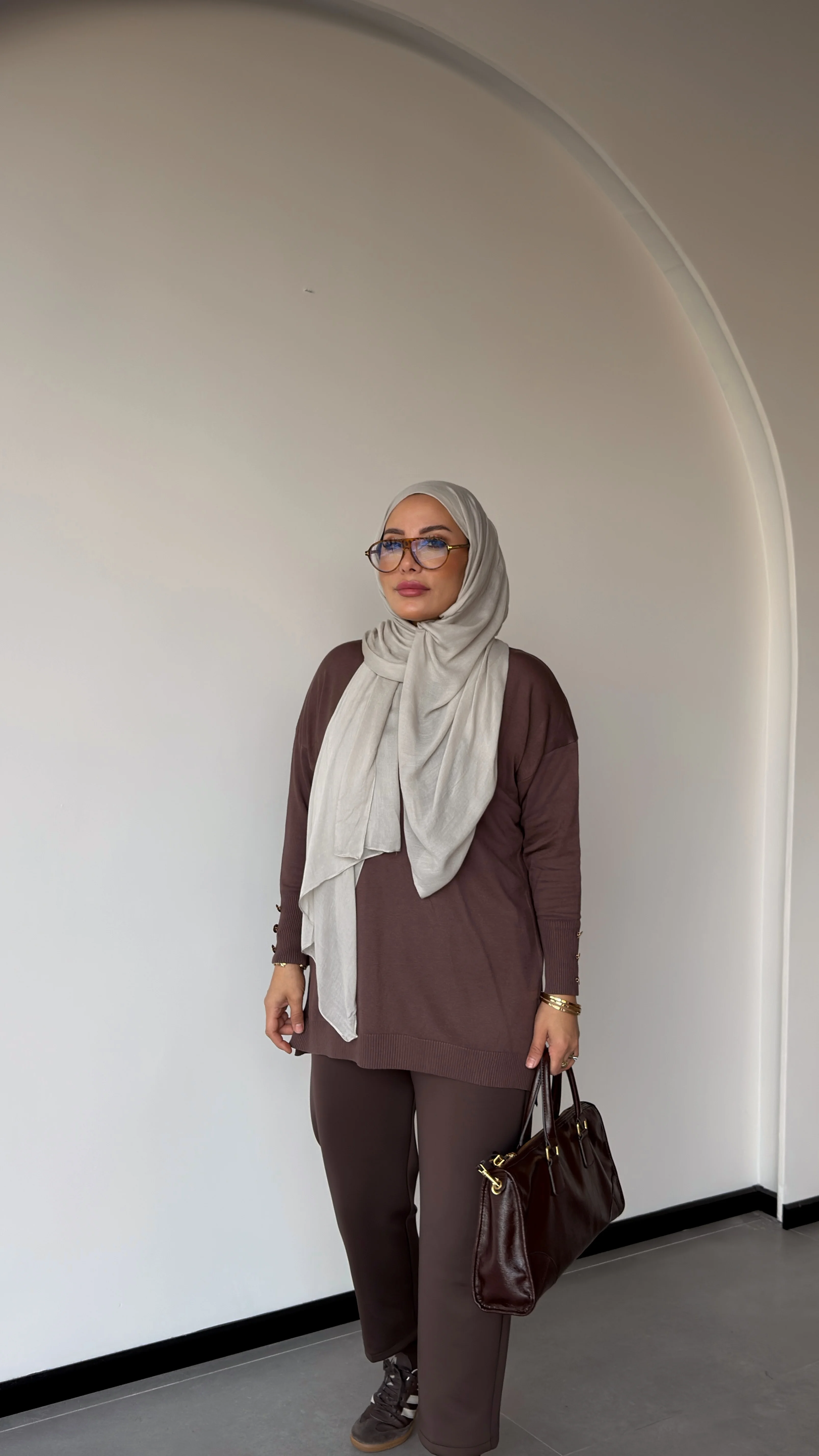 KOLU DÜĞME DETAYLI MERSERİZE TUNİK-MERWİŞ - Kahve