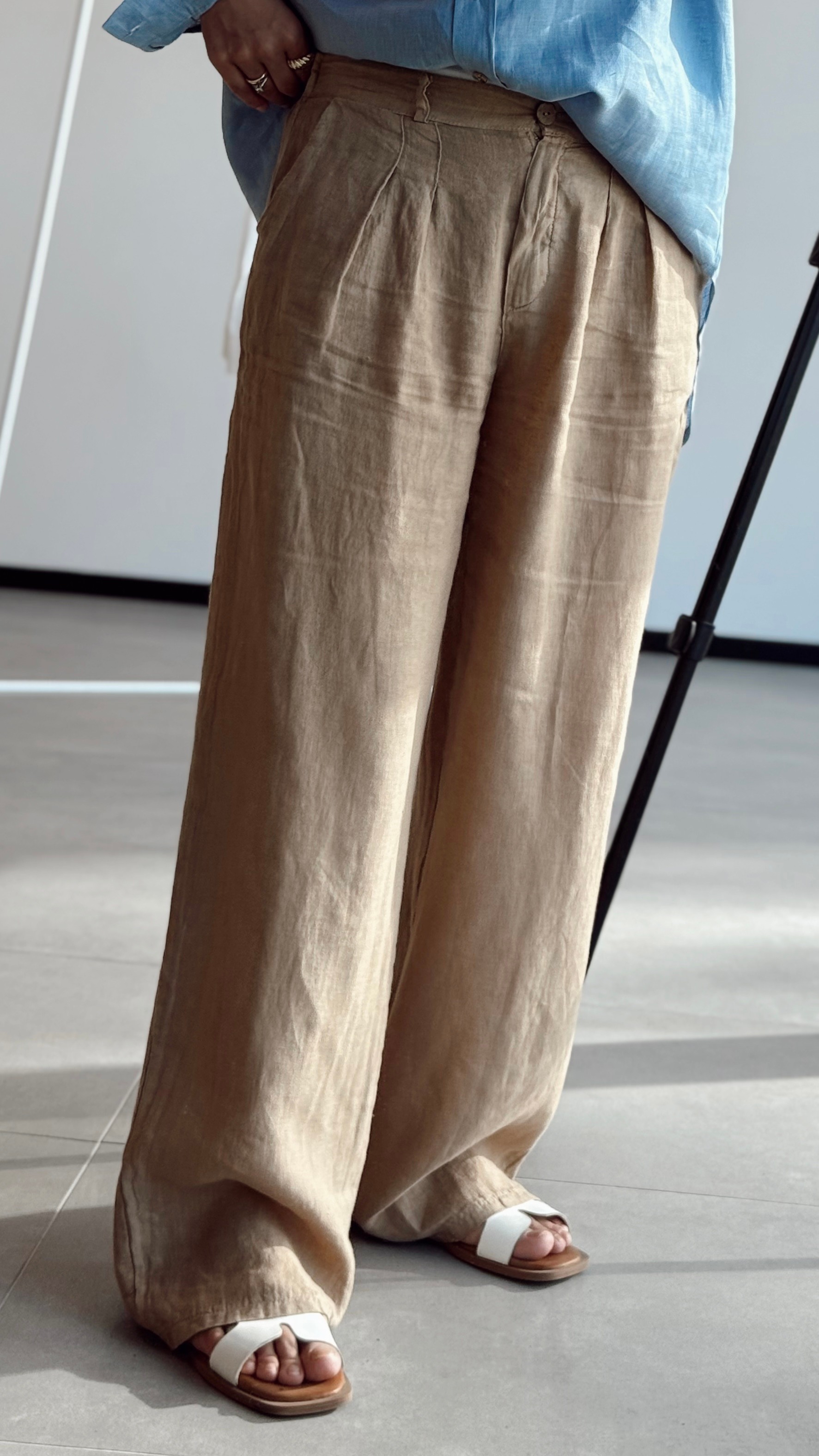 BELİ LASTİKLİ KETEN PALAZZO PANTALON