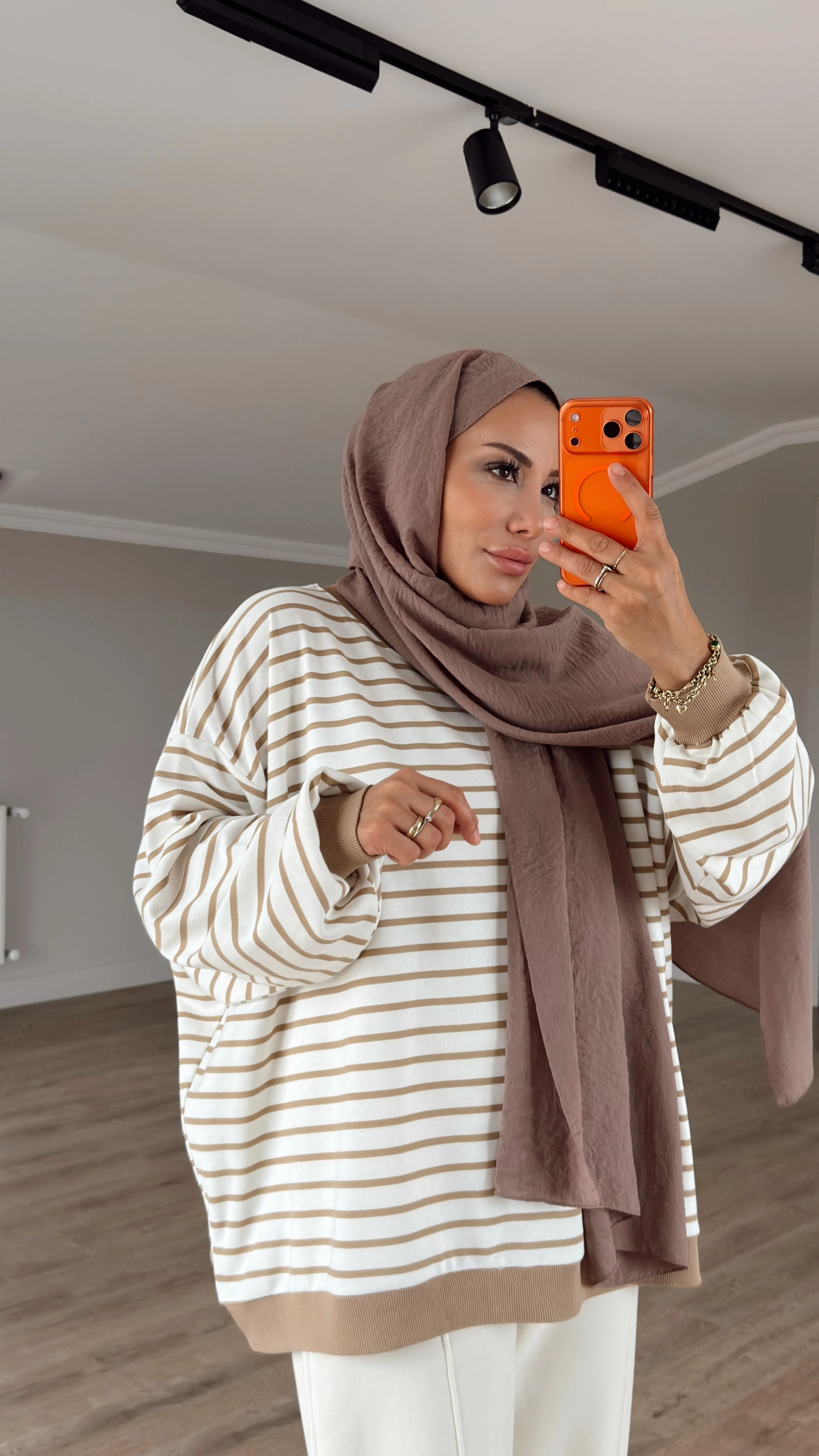 ÇİZGİLİ OWERSİZE SWEAT - EKRU ÇİZGİLİ