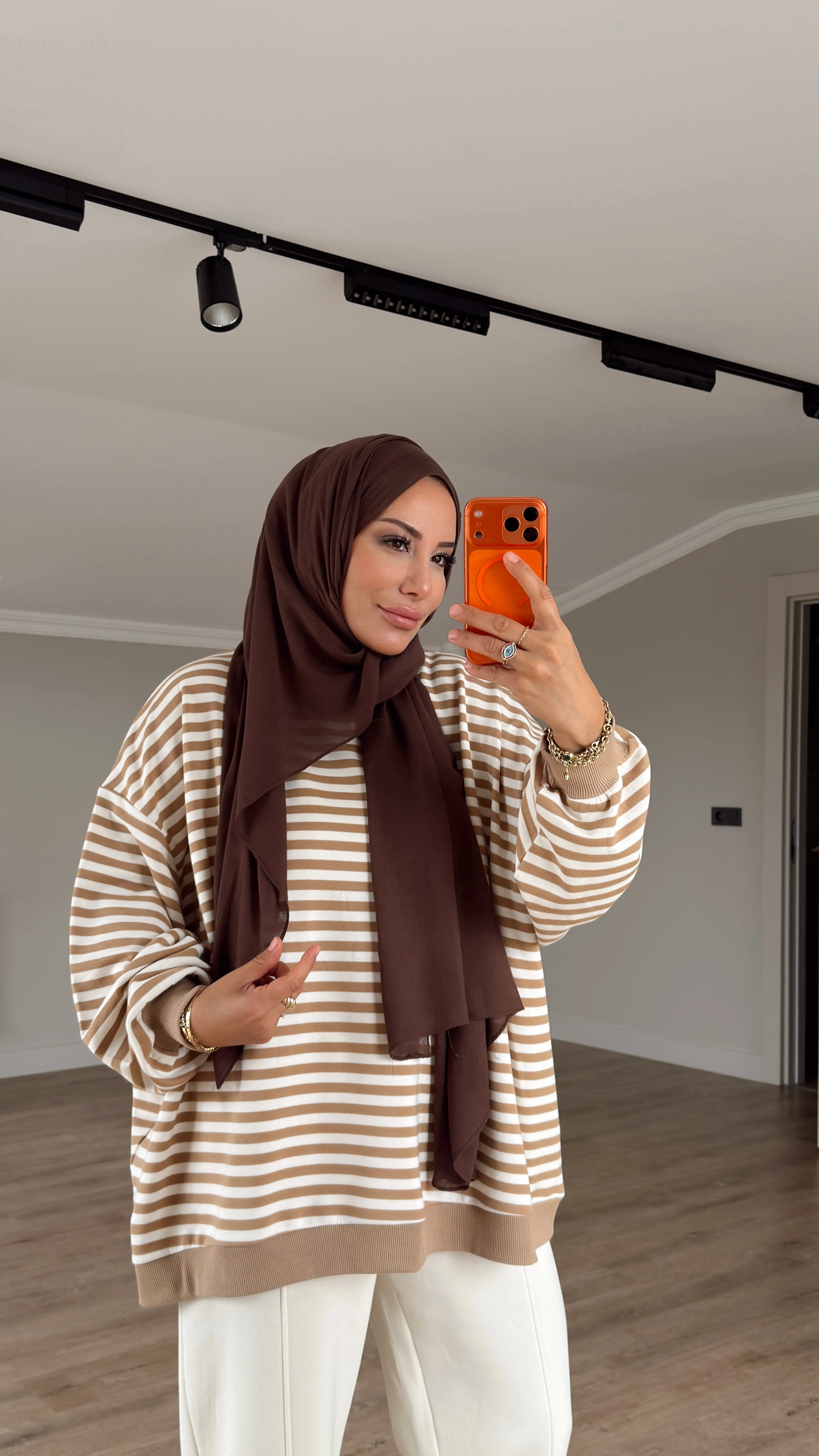 ÇİZGİLİ OWERSİZE SWEAT - VİZON ÇİZGİLİ