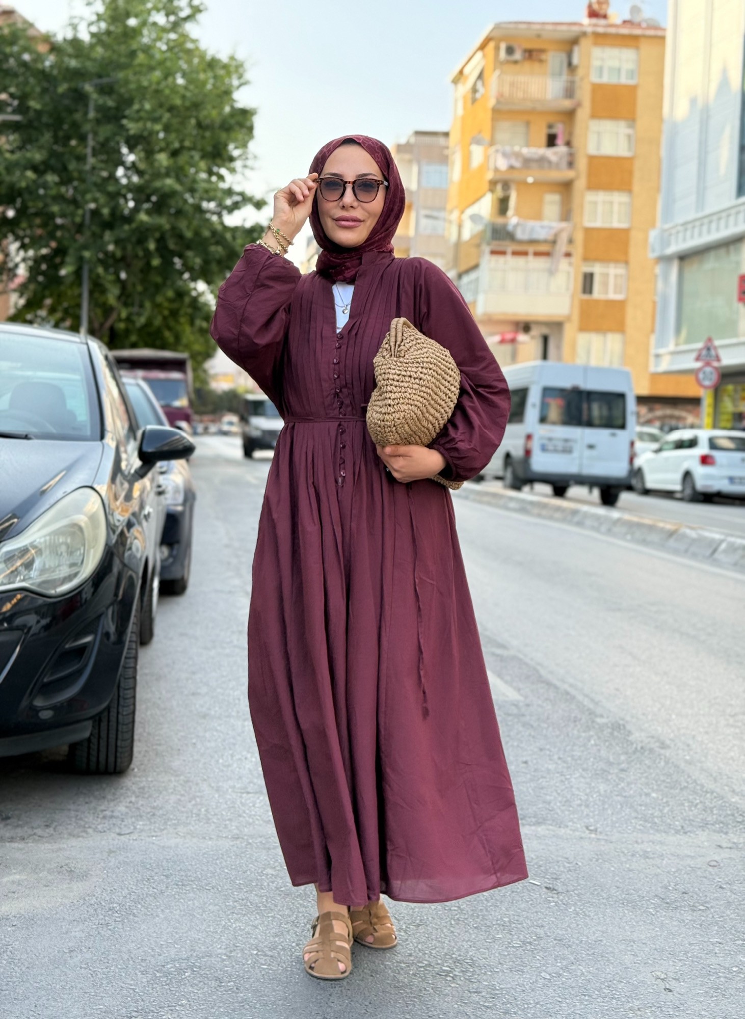 DRAPELİ POPLİN ELBİSE 