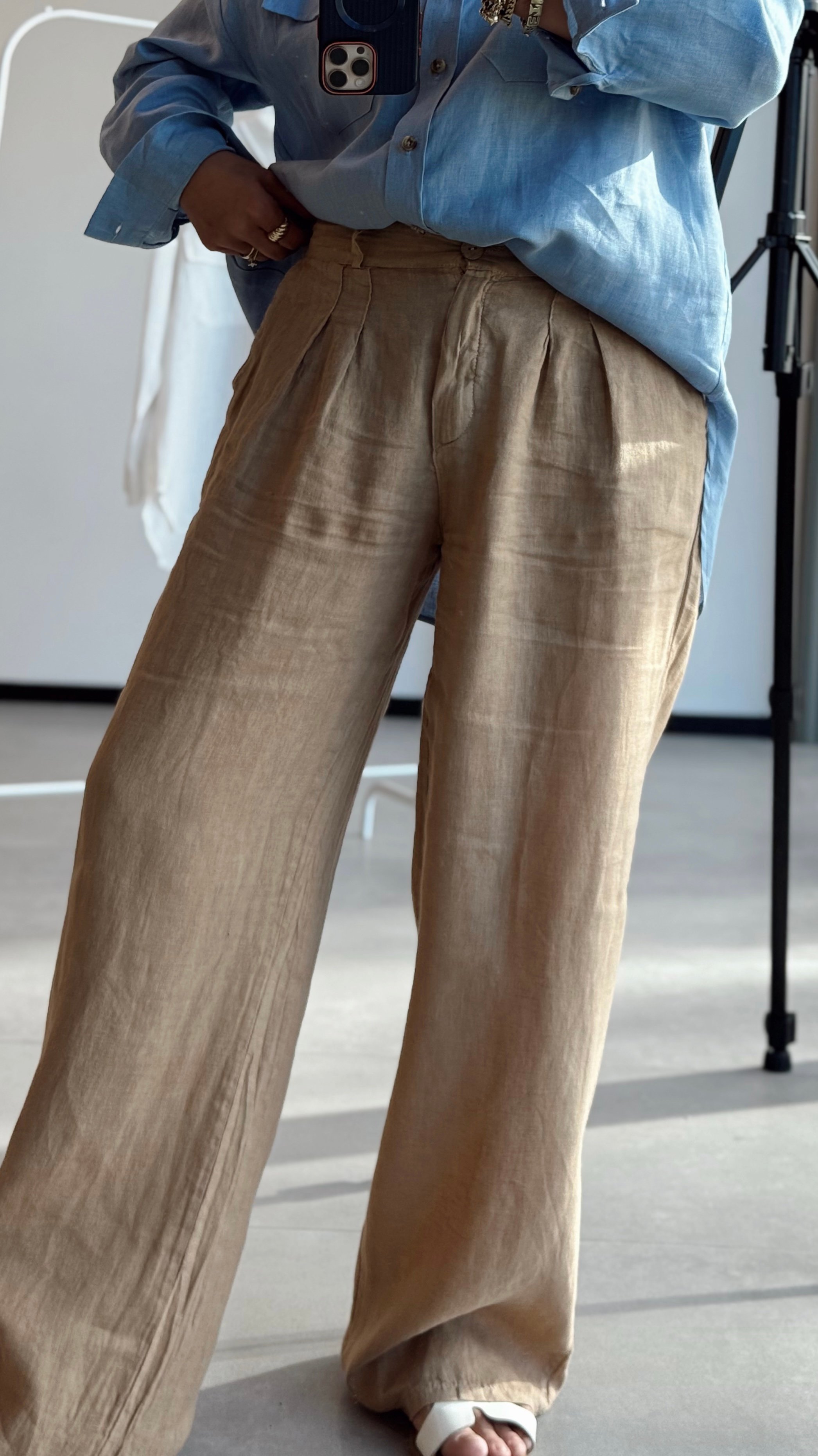 BELİ LASTİKLİ KETEN PALAZZO PANTALON