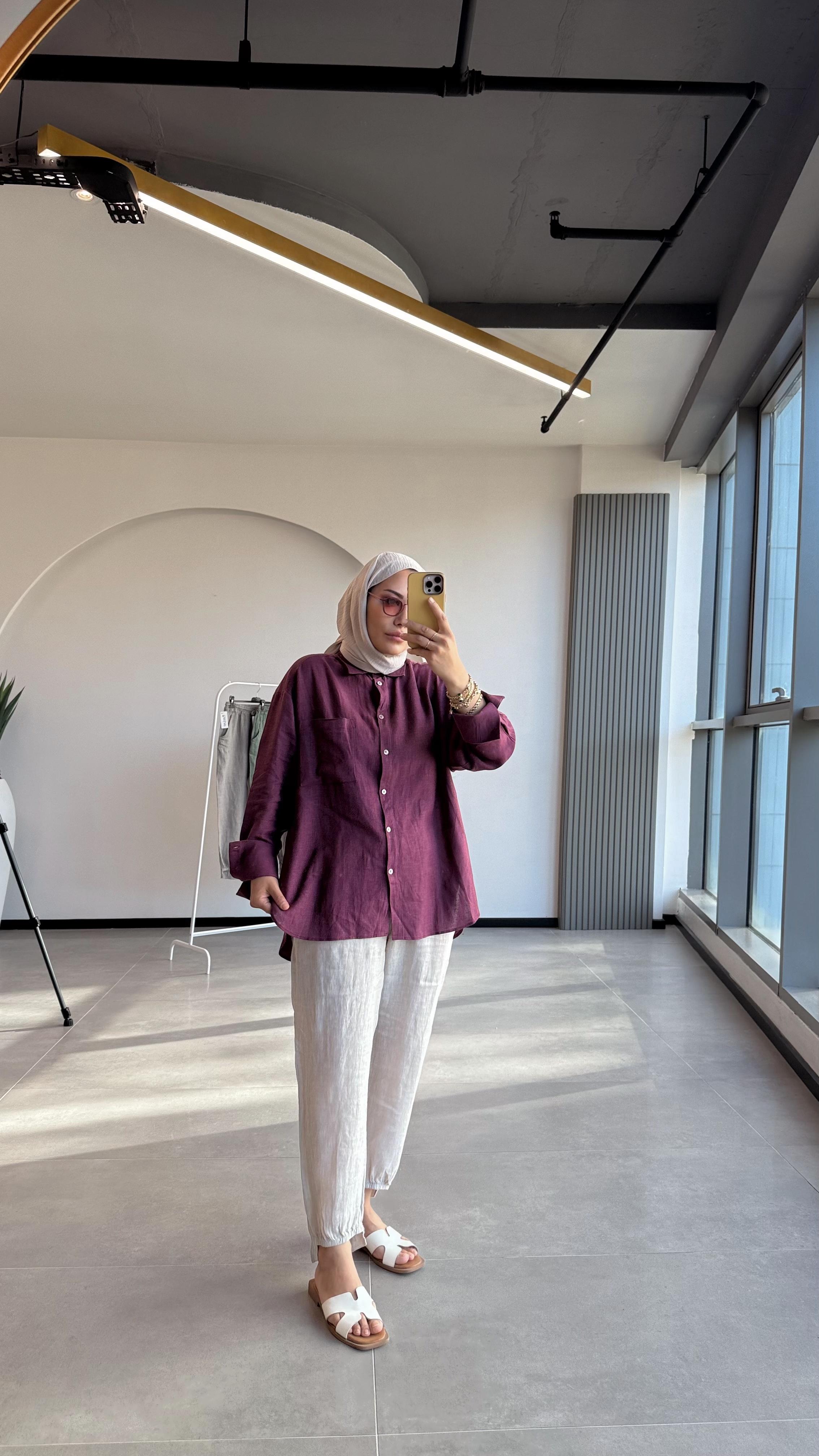 KETEN PANTALON -PAÇASI LASTİK DETAYLI