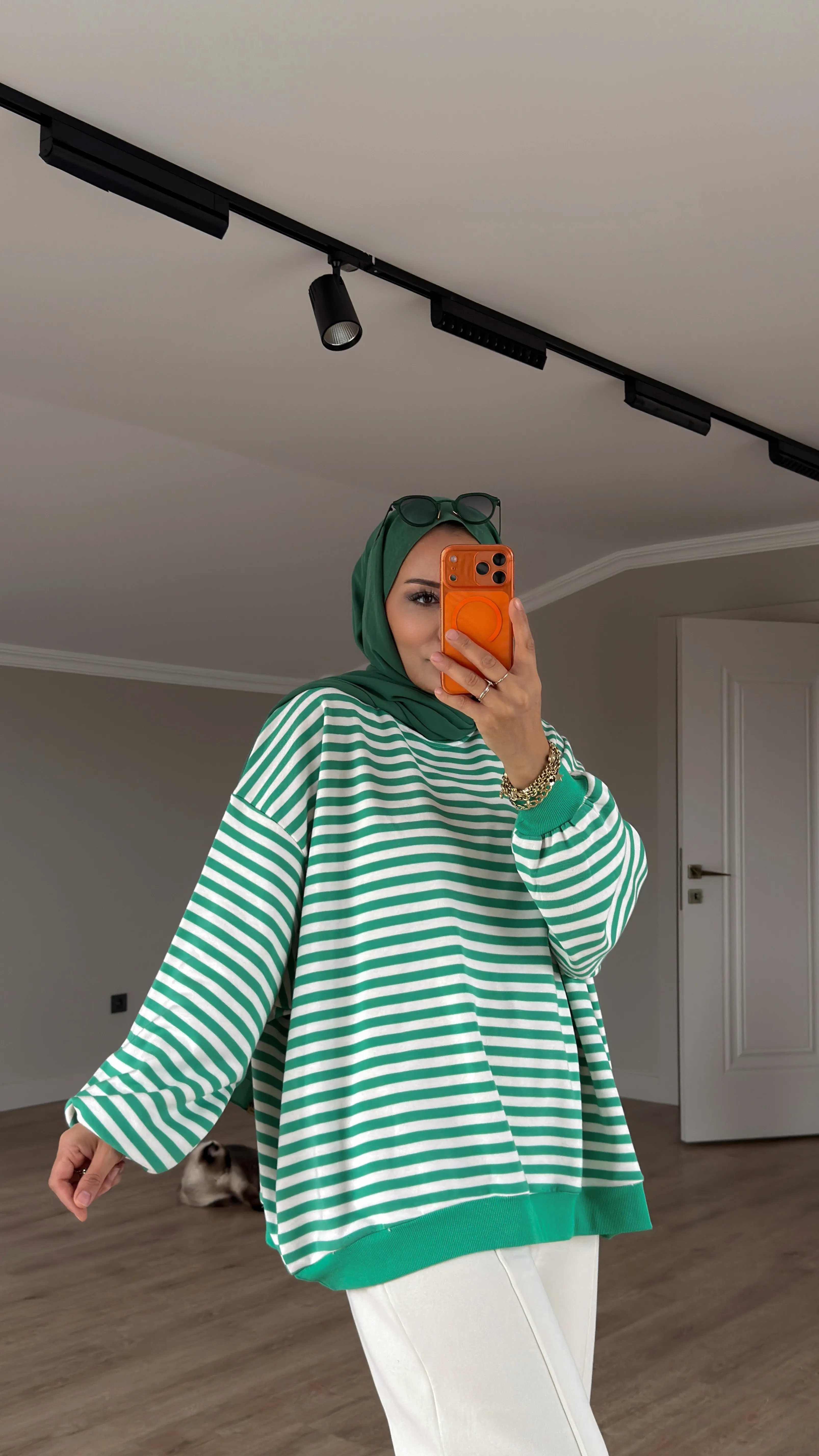 ÇİZGİLİ OWERSİZE SWEAT - YEŞİL ÇİZGİLİ