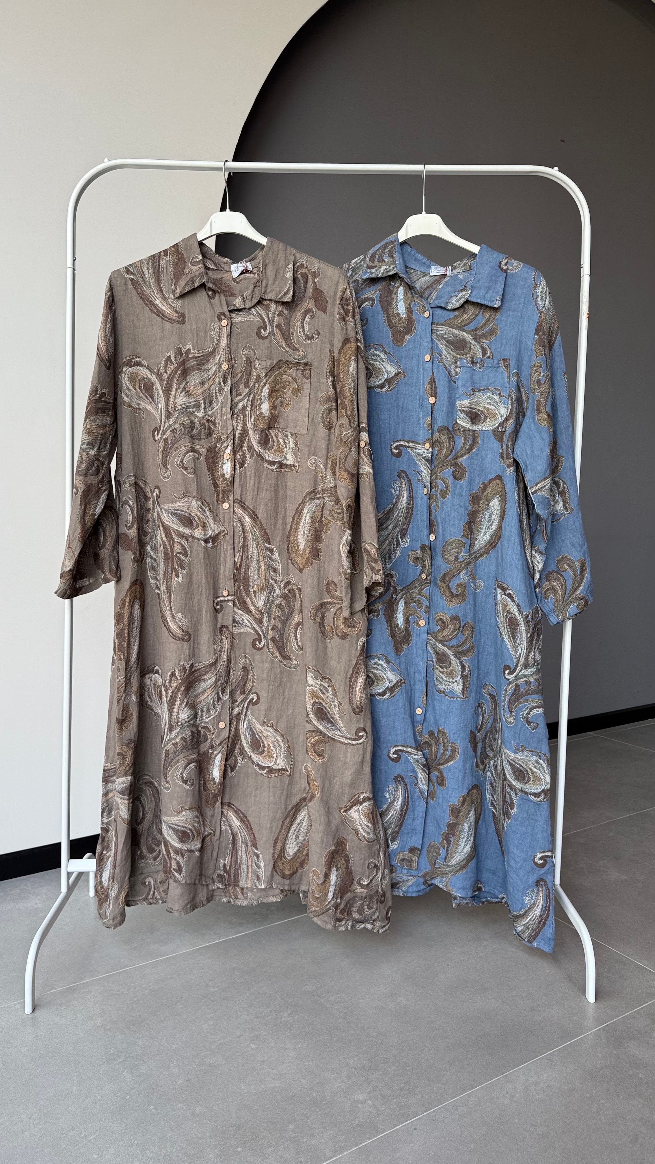 ŞAL DESENLİ KETEN GÖMLEK ELBİSE