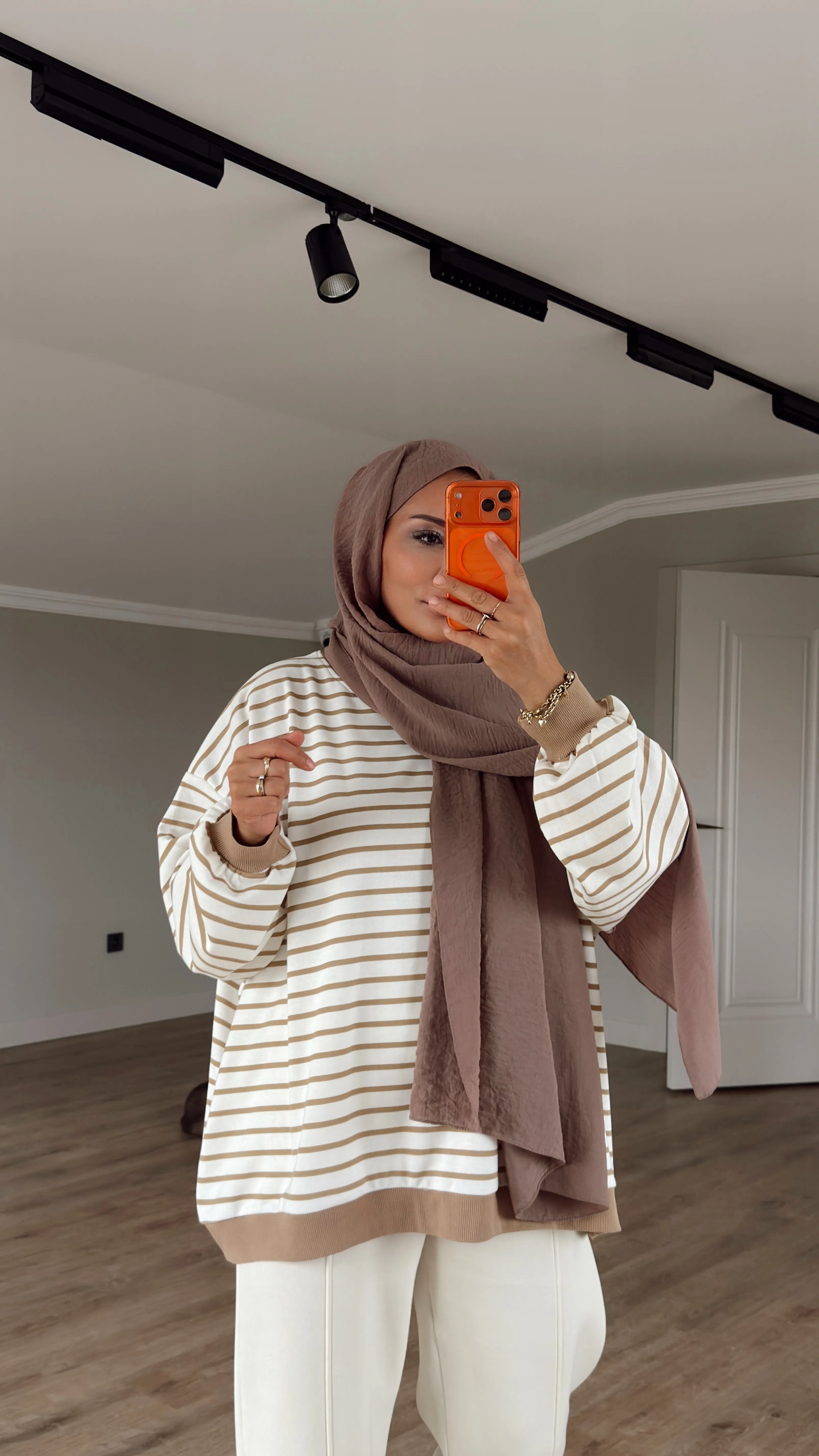 ÇİZGİLİ OWERSİZE SWEAT - EKRU ÇİZGİLİ