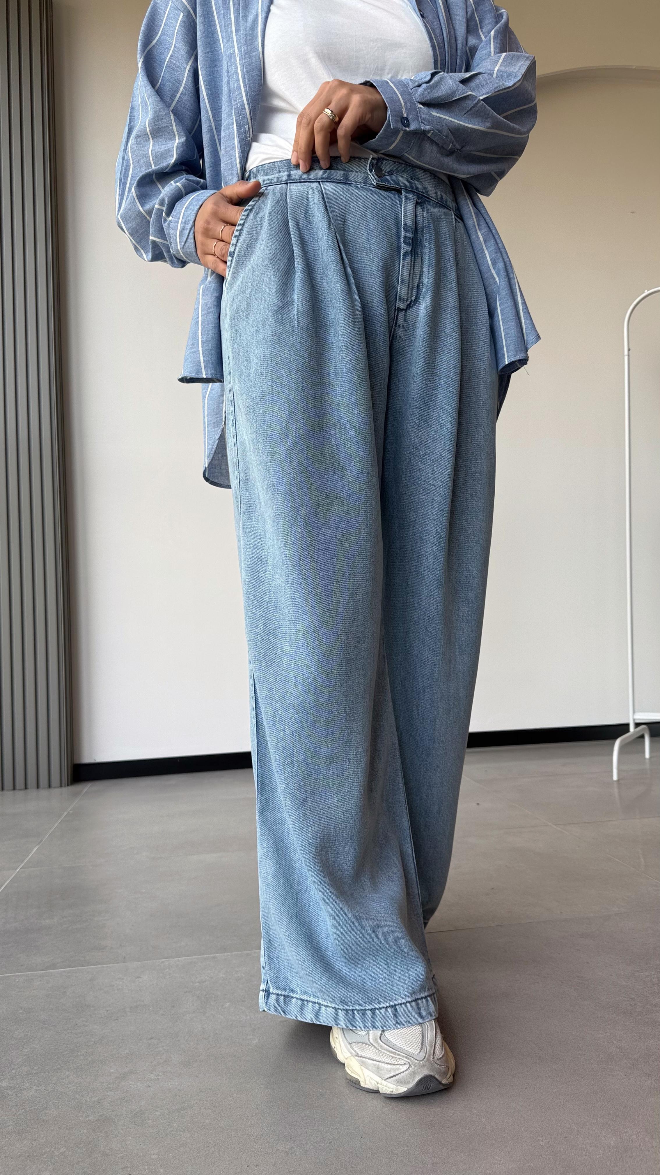 PALAZZO KOT PANTALON - KOT MAVİ