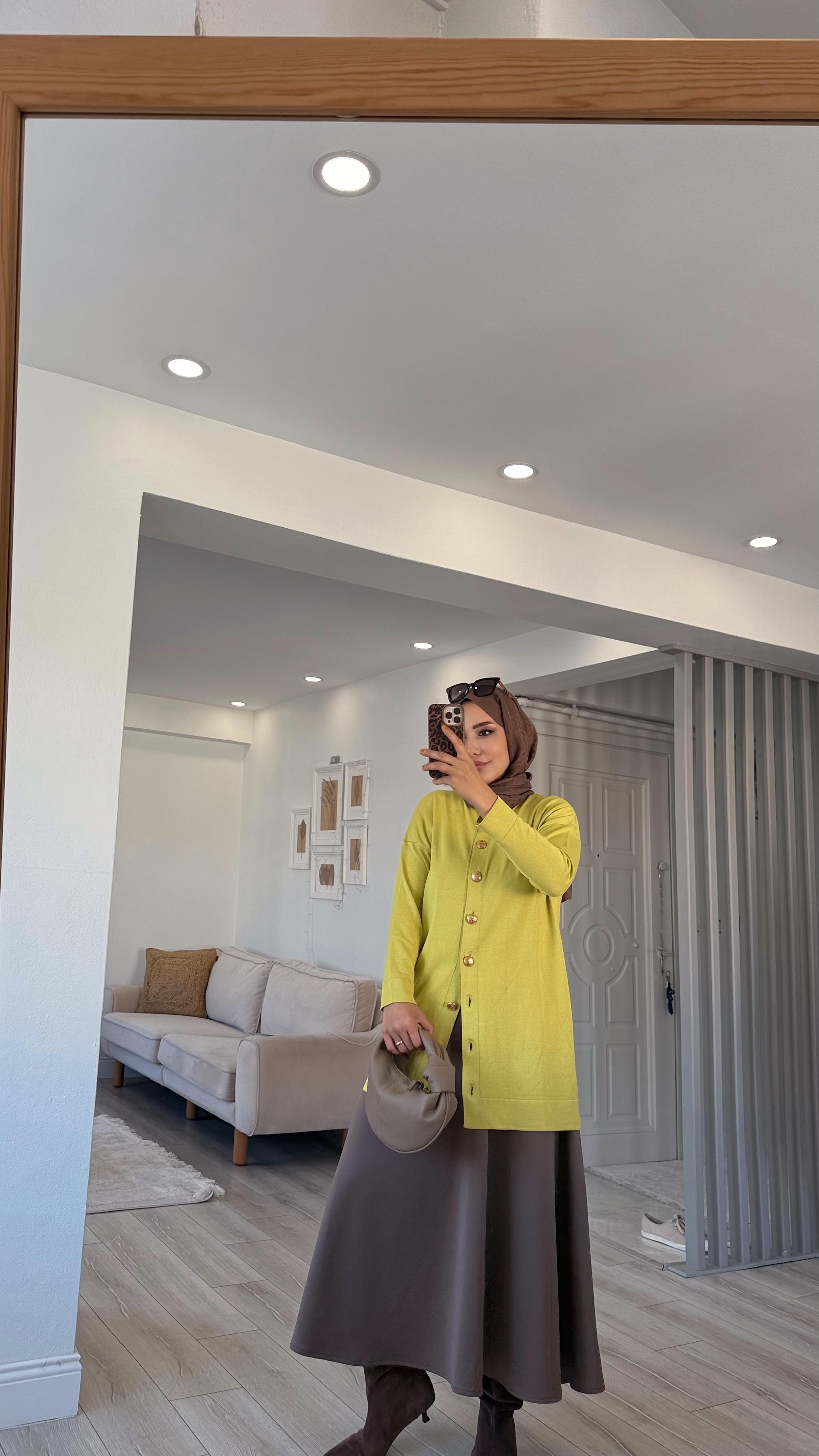GOLD DÜĞMELİ İNCE DOKULU HIRKA - SARI ASİT