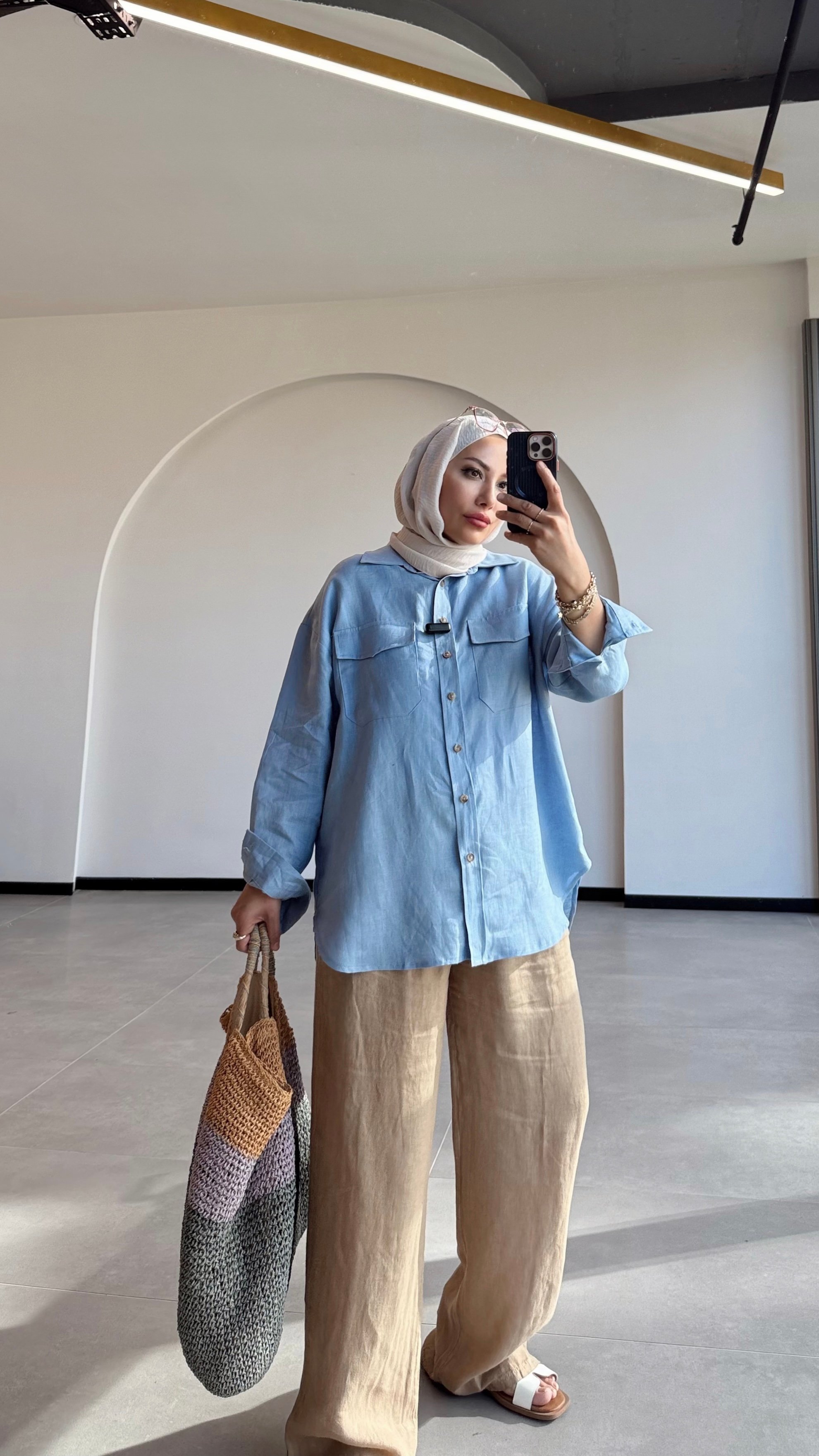 ZARA MODEL KETEN GÖMLEK - MAVİ