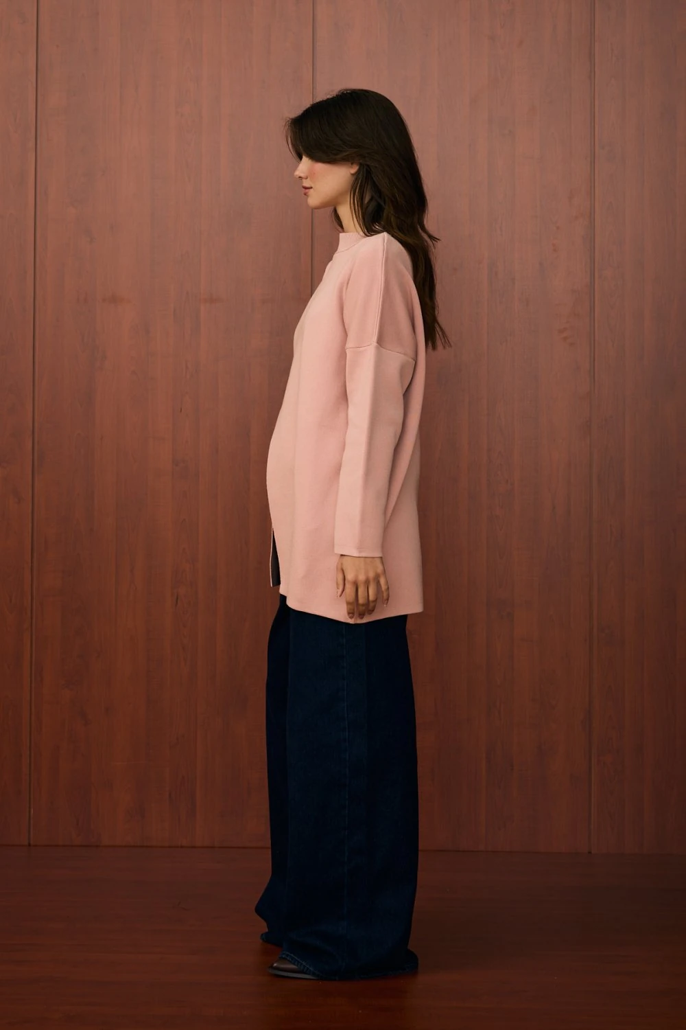 V PAMUK MERSERİZE KAZAK - PUDRA