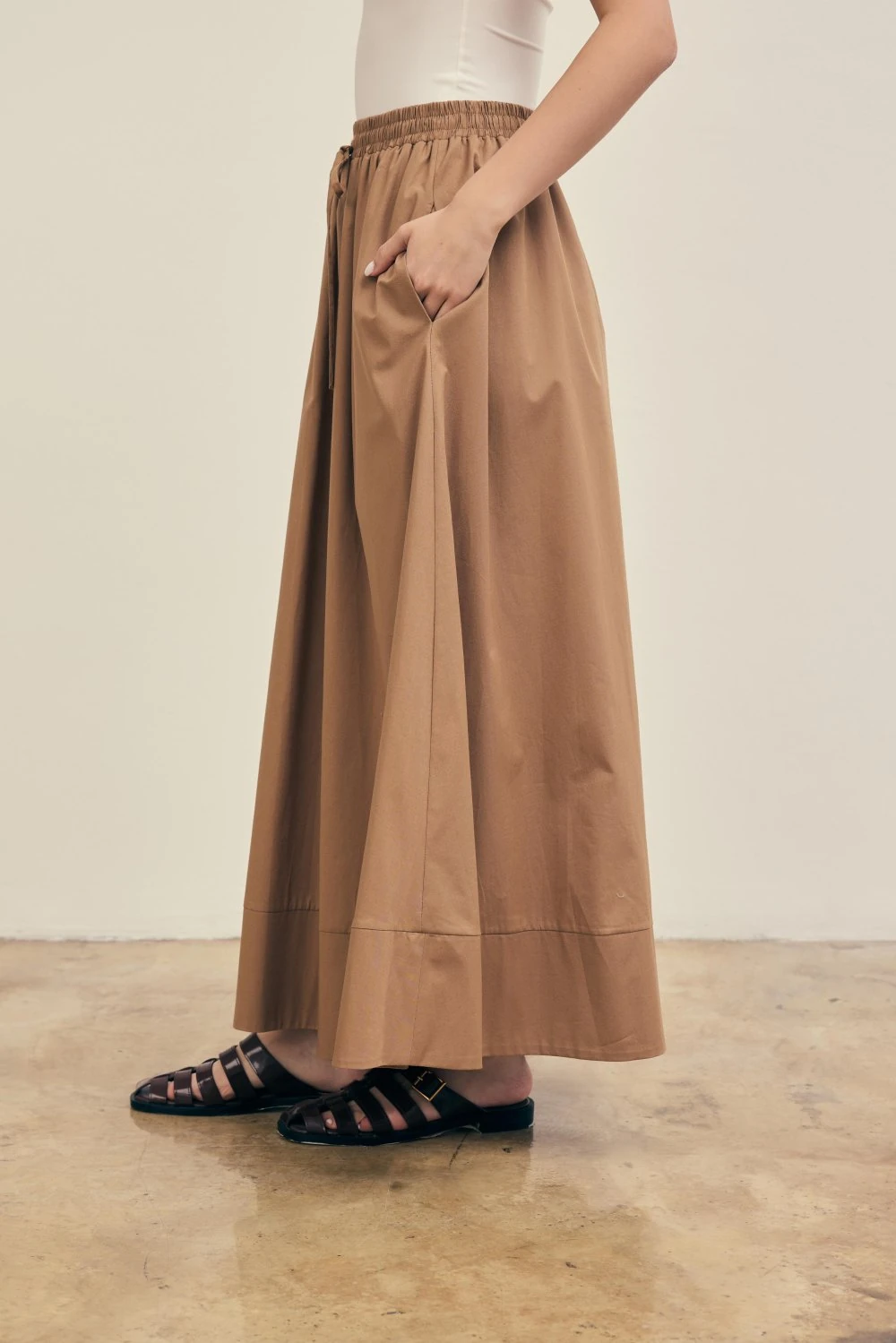 POPLİN ETEK- MERWİŞ - CAMEL