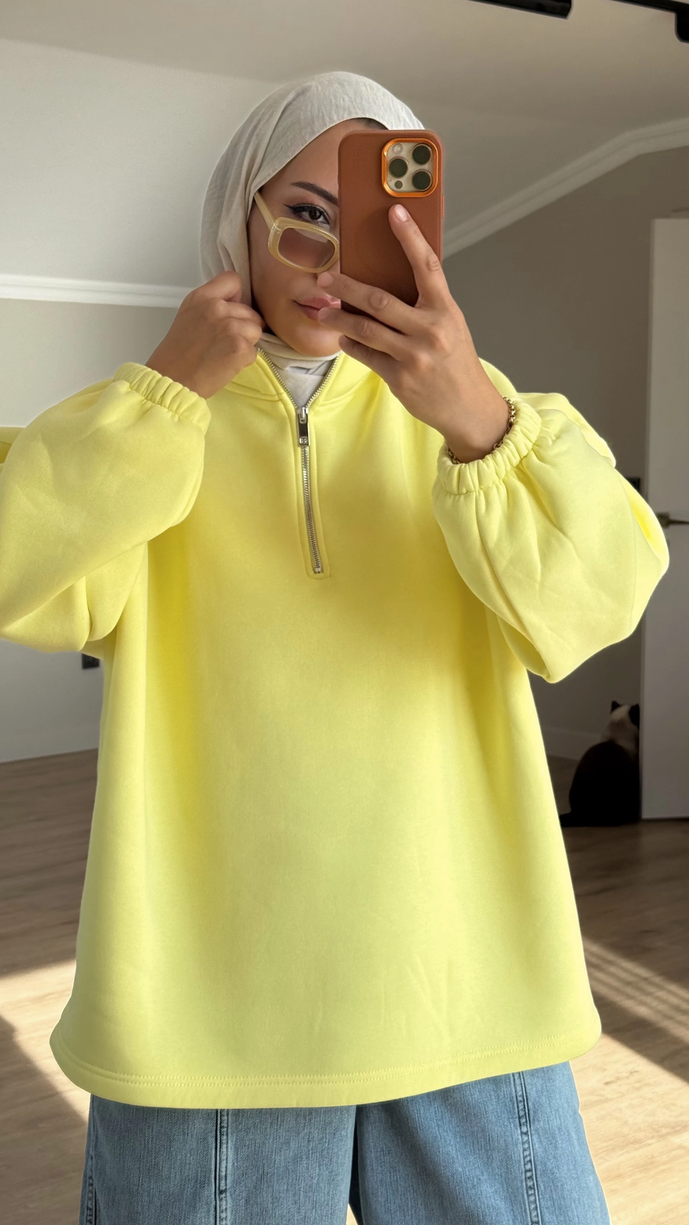 YAKASI FERMUARLI SWEAT-ŞARDONLU