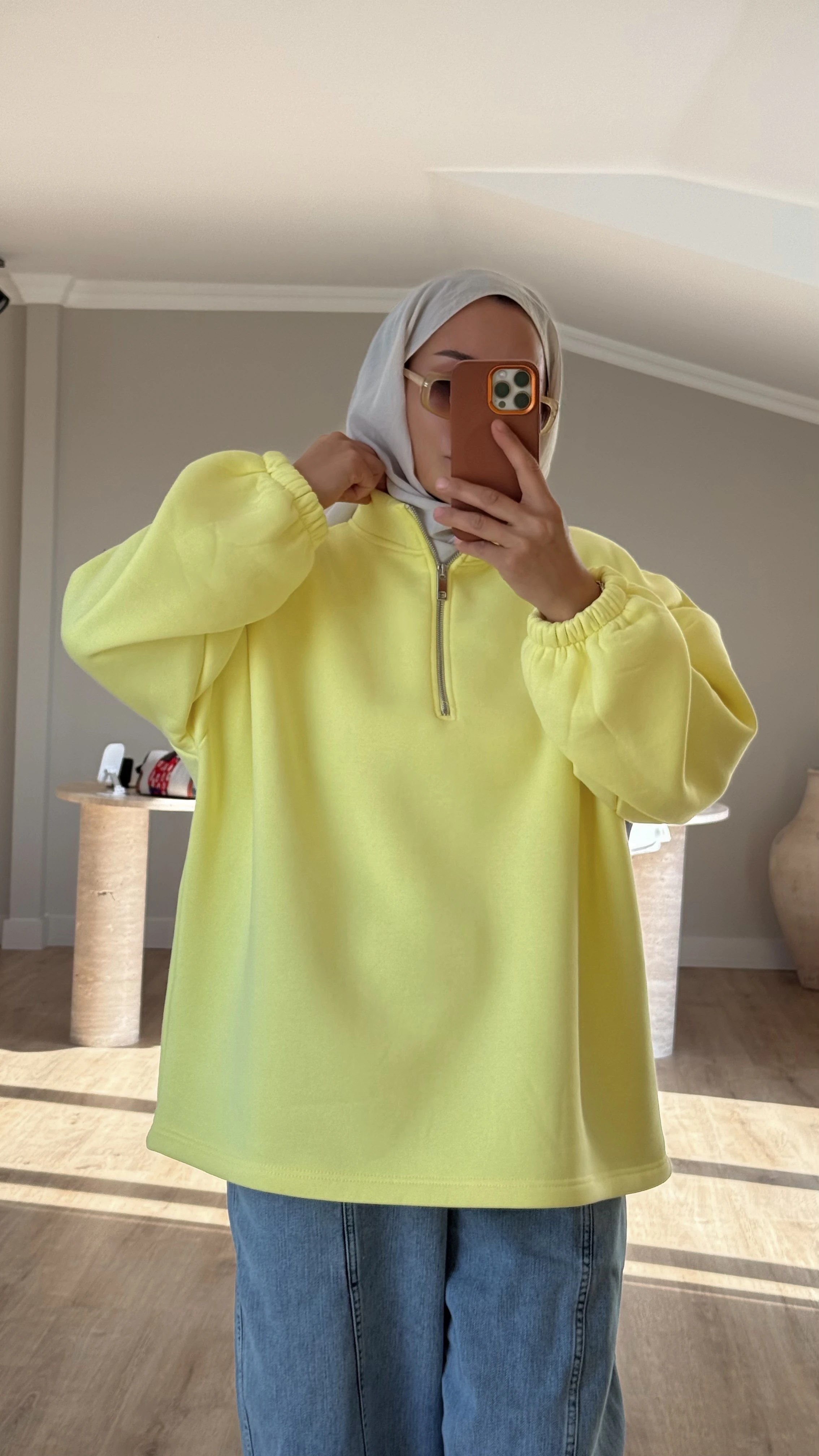 YAKASI FERMUARLI SWEAT-ŞARDONLU