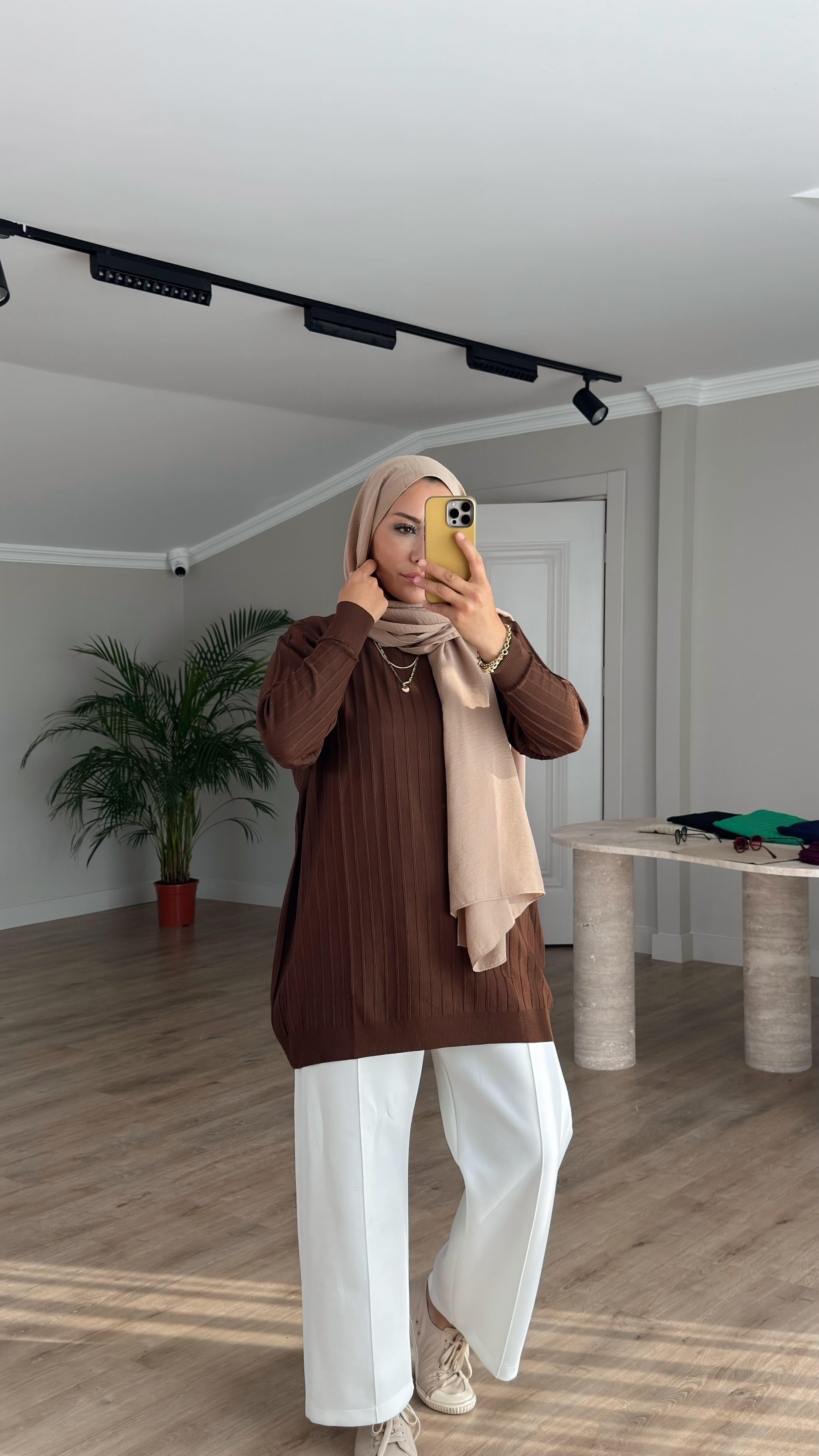 MERSERİZE KAZAK FİTİLLİ - Kahve