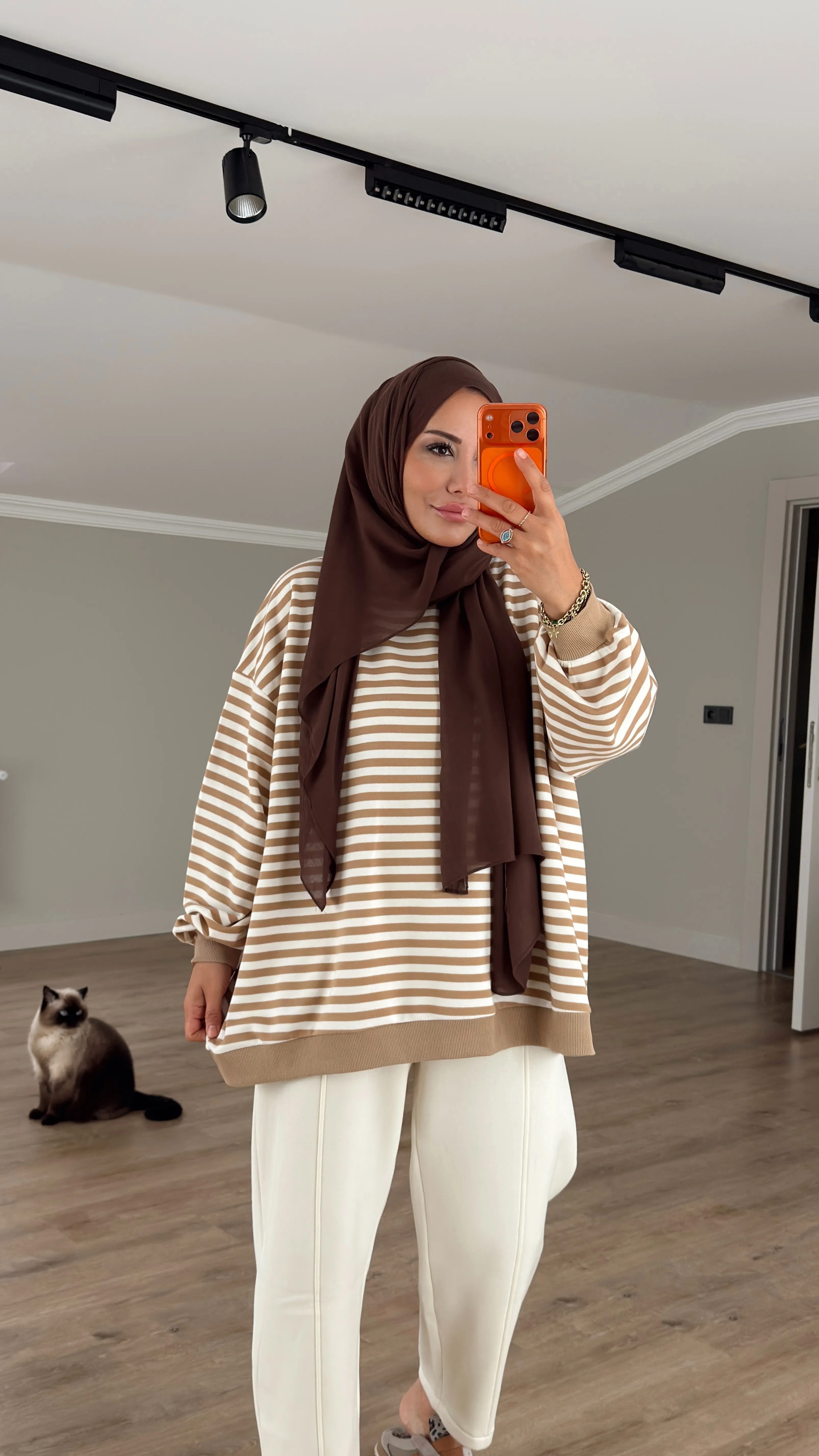 ÇİZGİLİ OWERSİZE SWEAT - VİZON ÇİZGİLİ