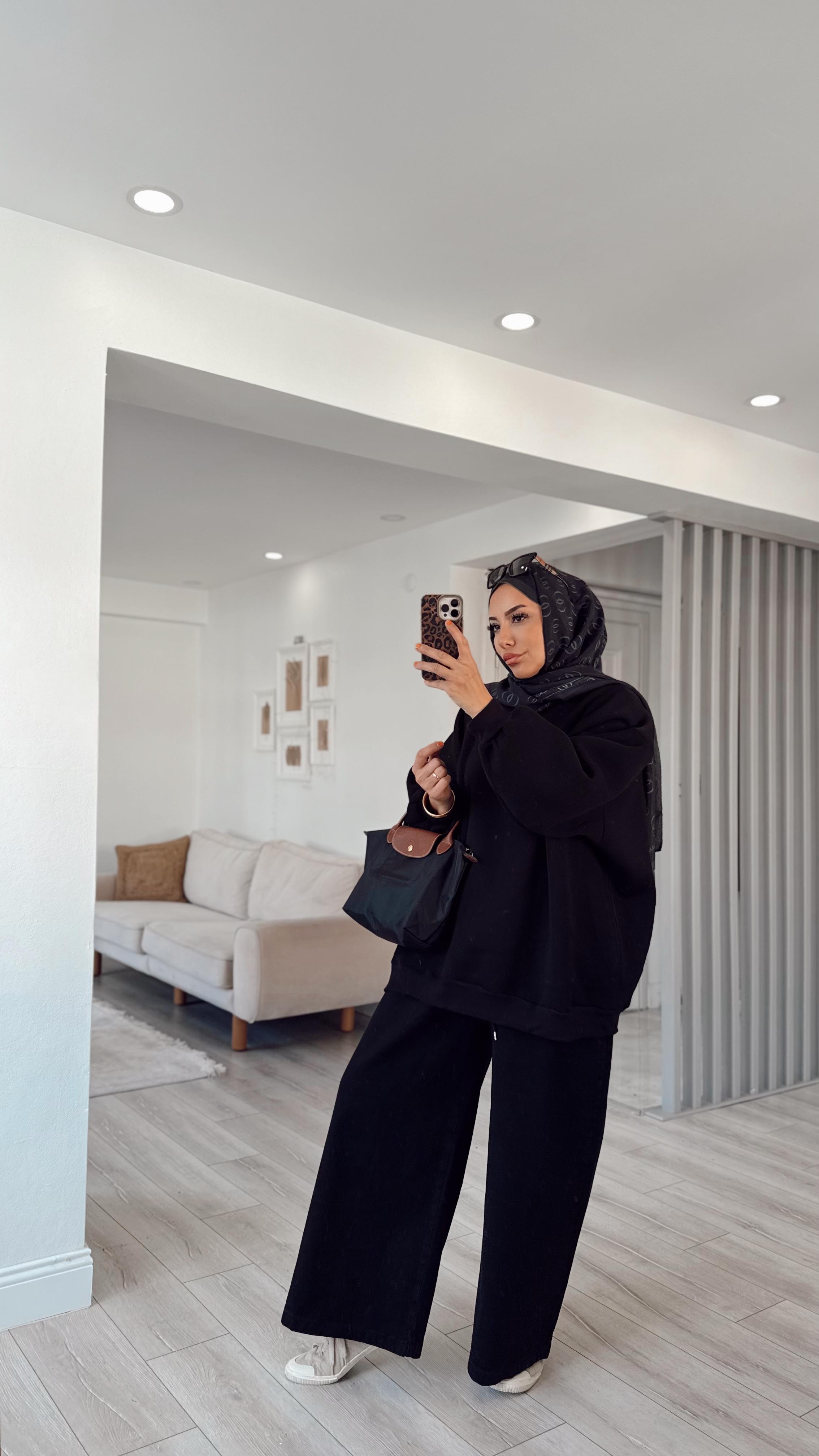 OWERSİZE ŞARDONLU SWEAT - Siyah