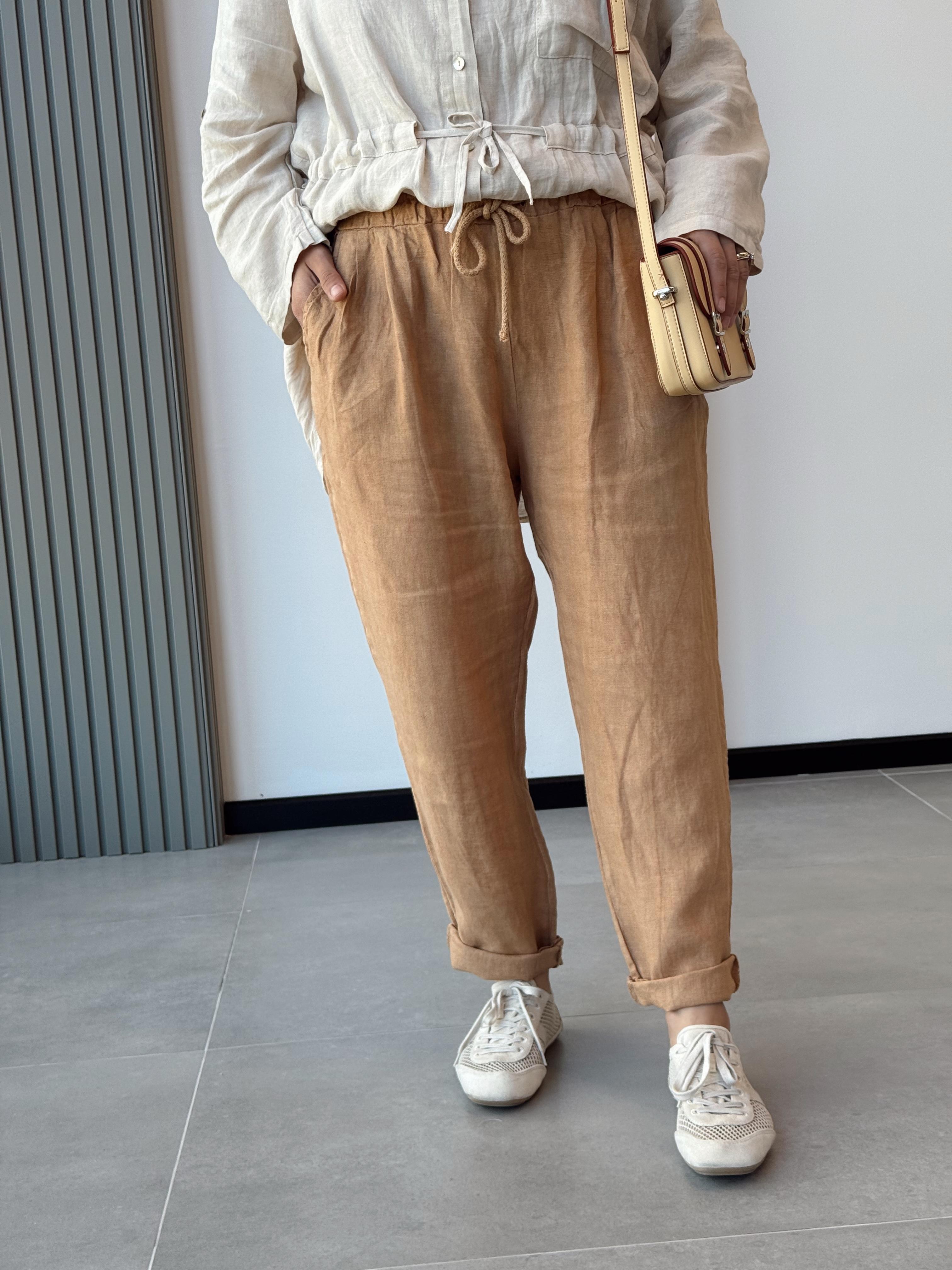KETEN KALEM PANTALON - Taba