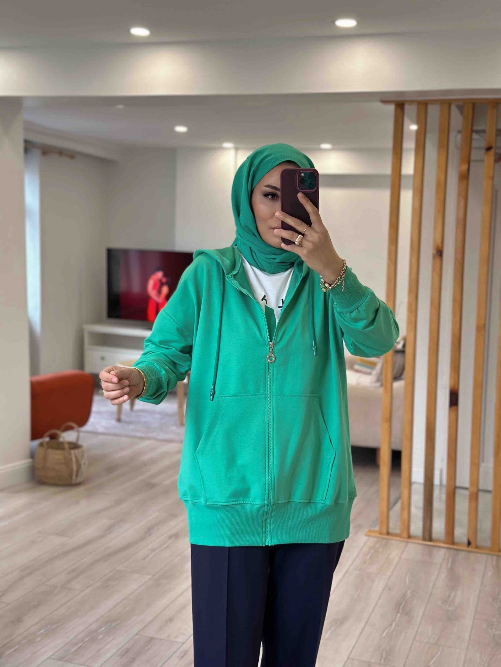 İKİ İPLİK PENYE FERMUARLI SWEAT HIRKA