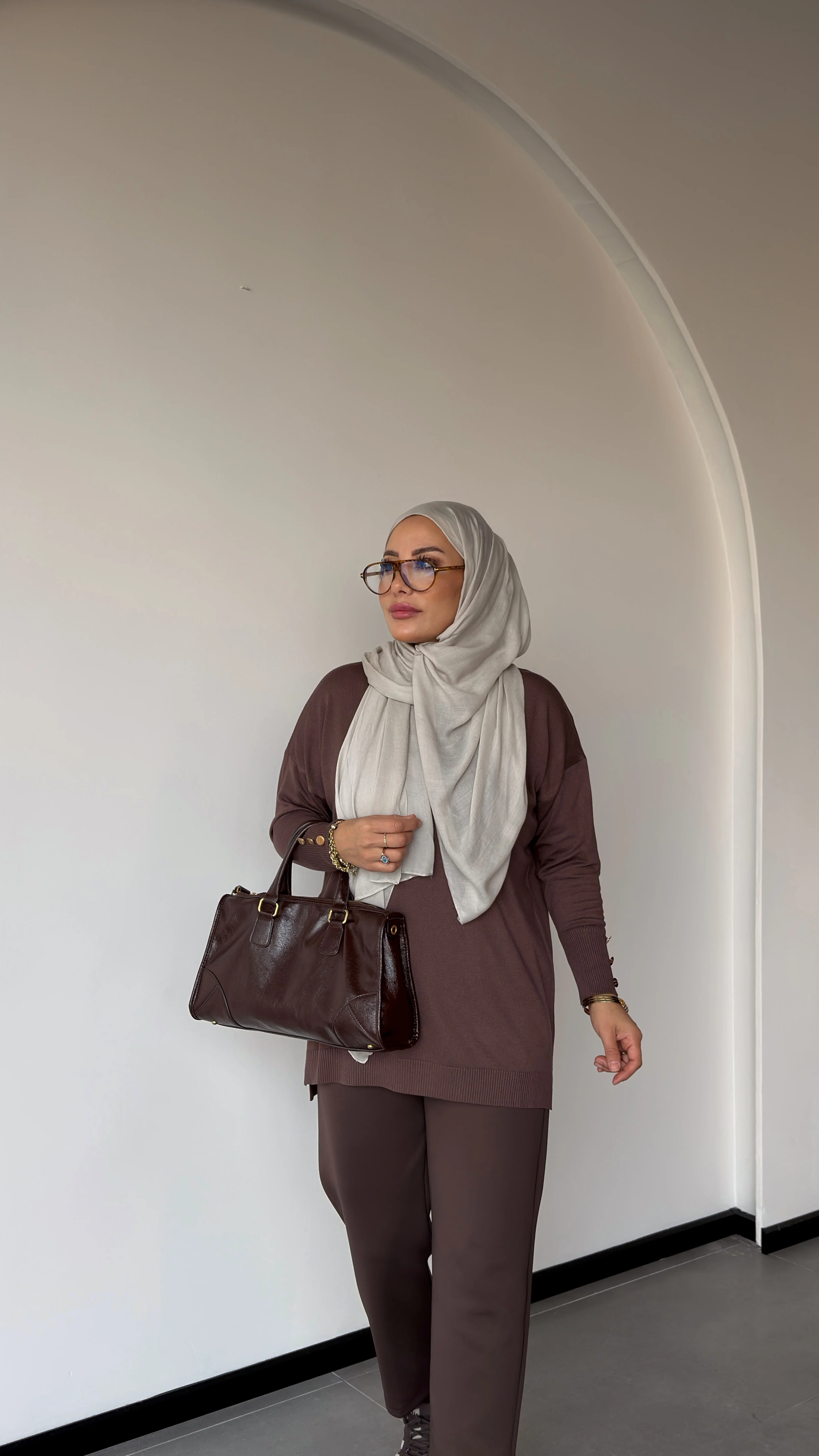 KOLU DÜĞME DETAYLI MERSERİZE TUNİK-MERWİŞ - Kahve