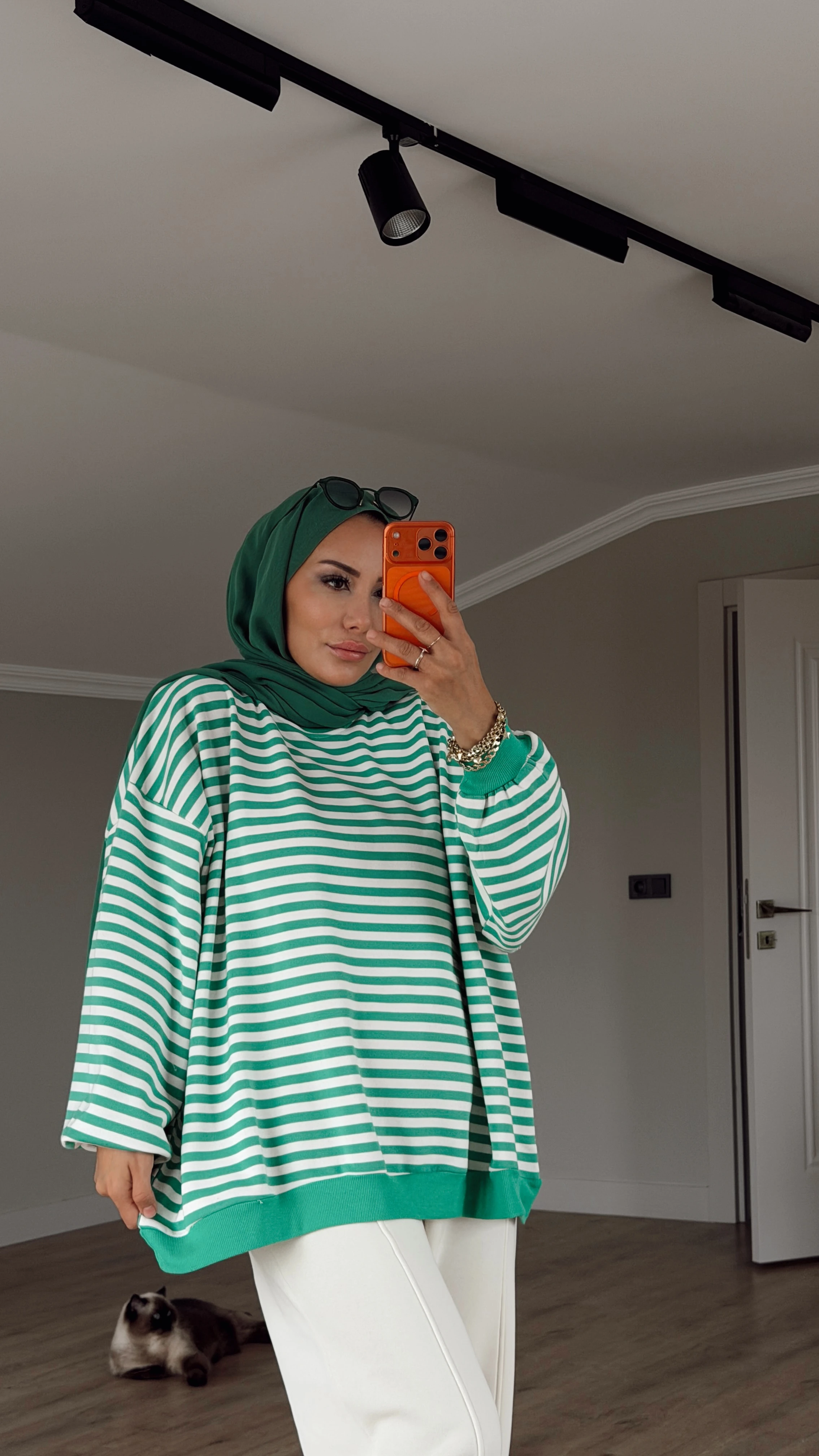 ÇİZGİLİ OWERSİZE SWEAT - YEŞİL ÇİZGİLİ