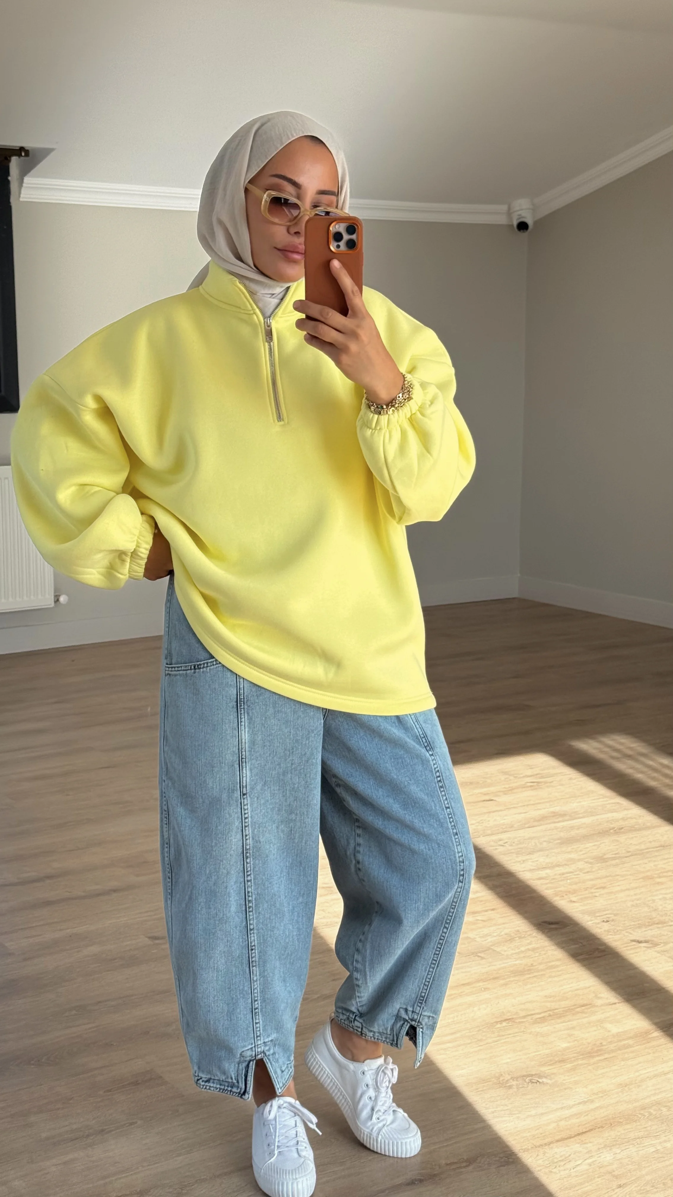 YAKASI FERMUARLI SWEAT-ŞARDONLU