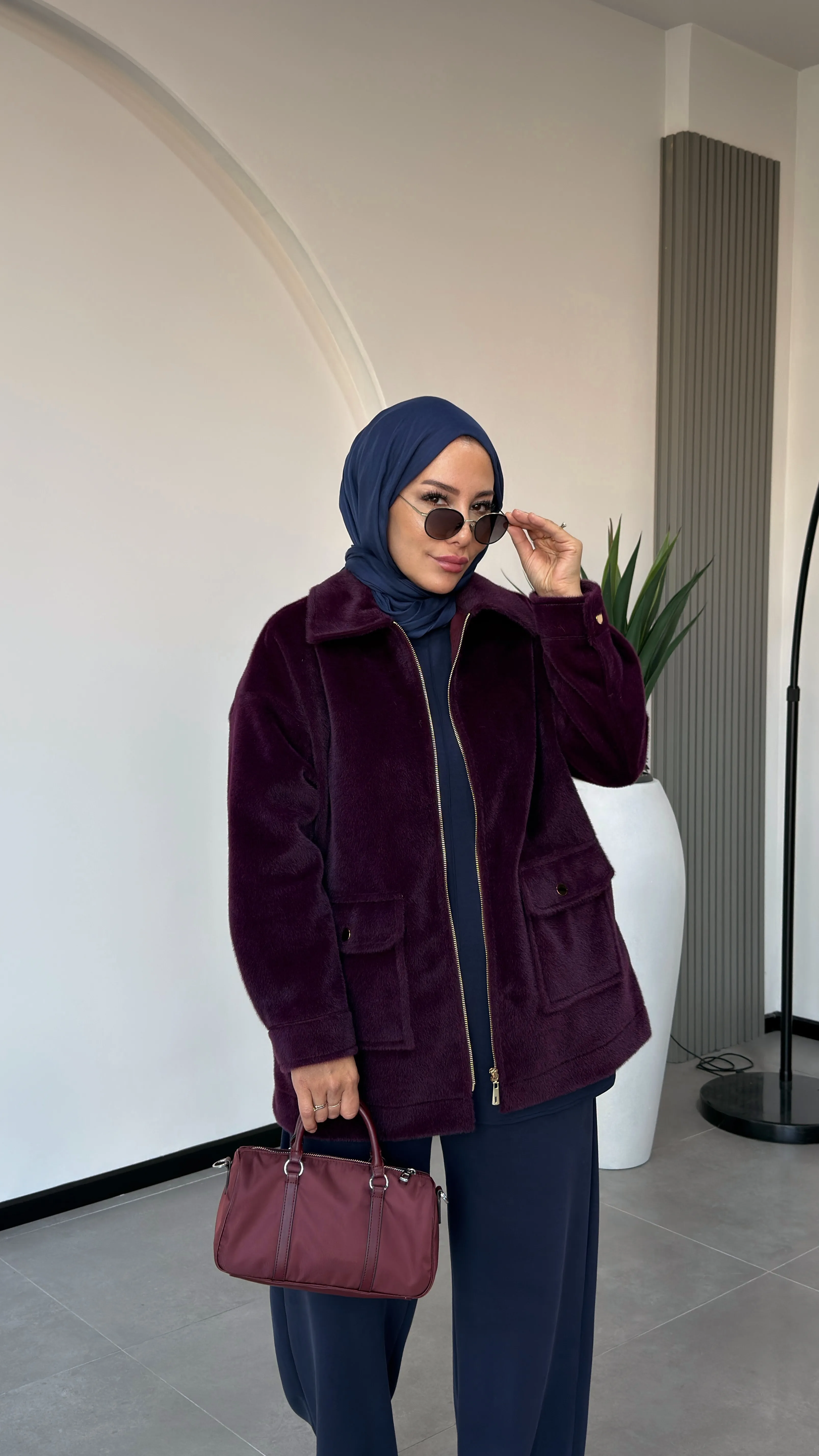 DEVE TÜYÜ CEKET - Bordo