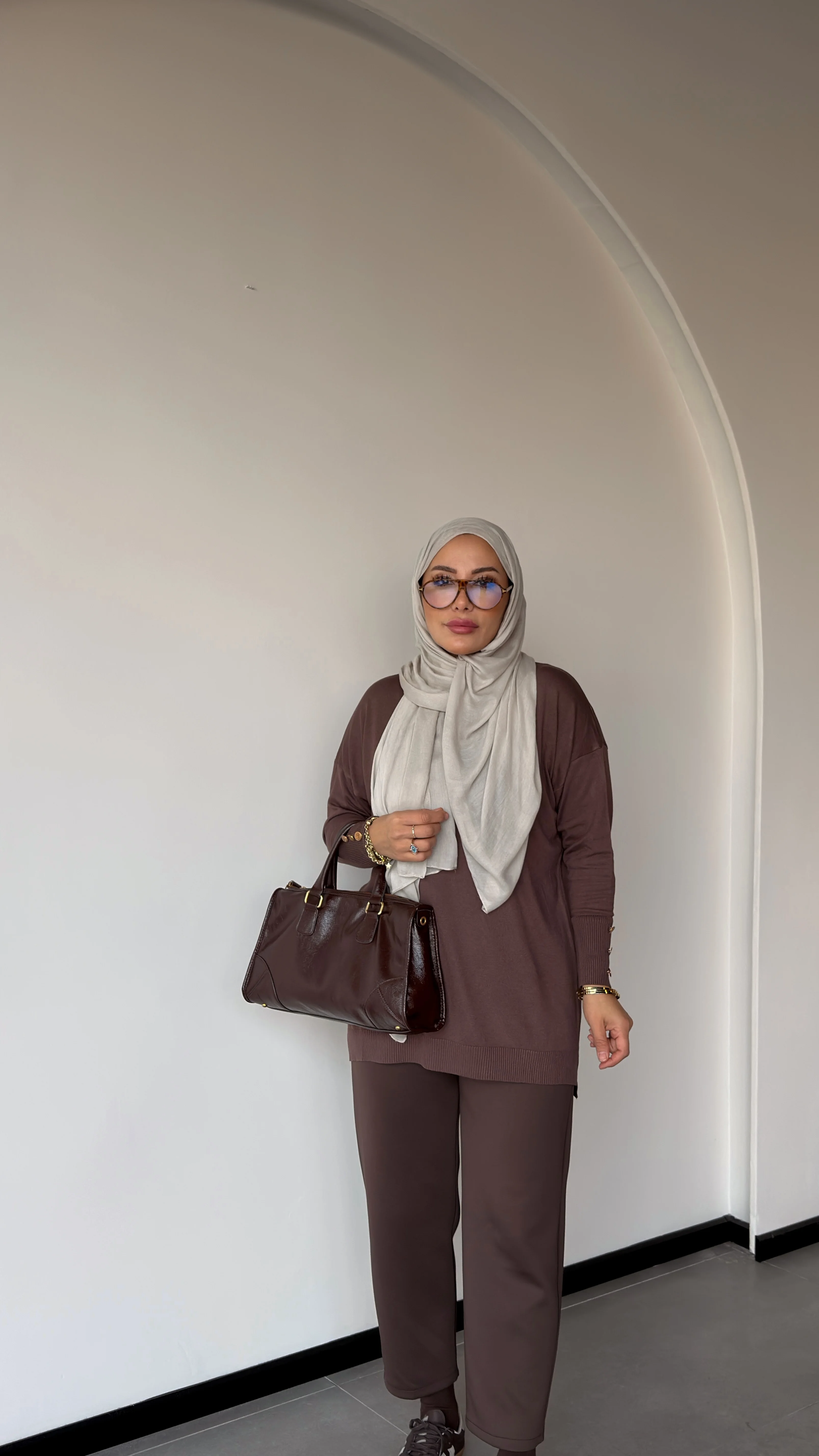 KOLU DÜĞME DETAYLI MERSERİZE TUNİK-MERWİŞ - Kahve