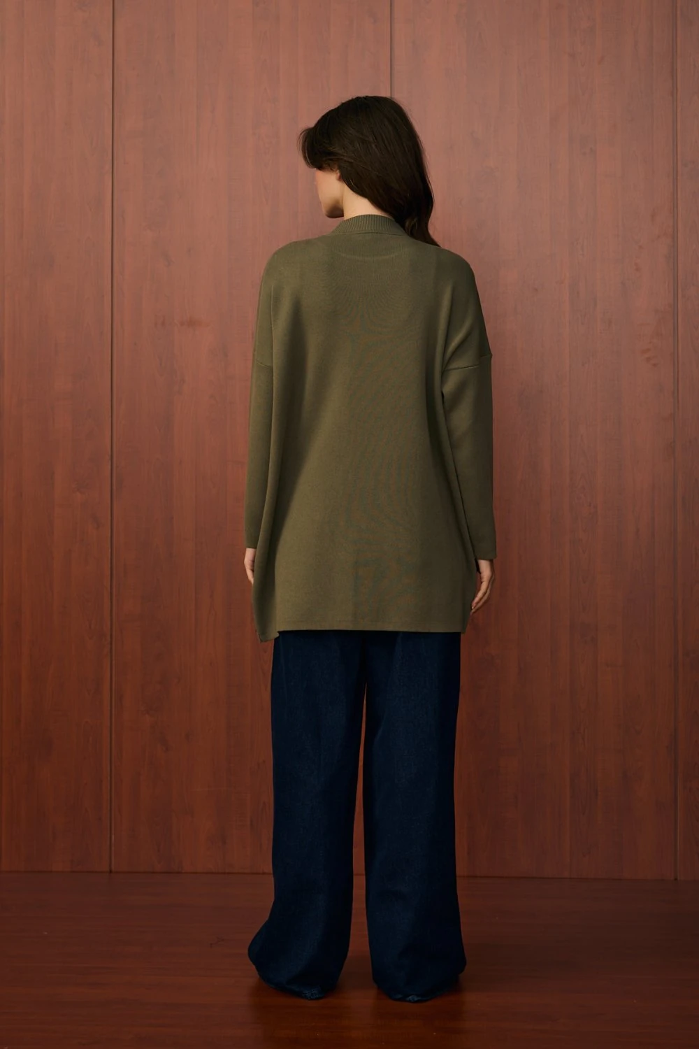 V PAMUK MERSERİZE KAZAK - Haki Yeşil