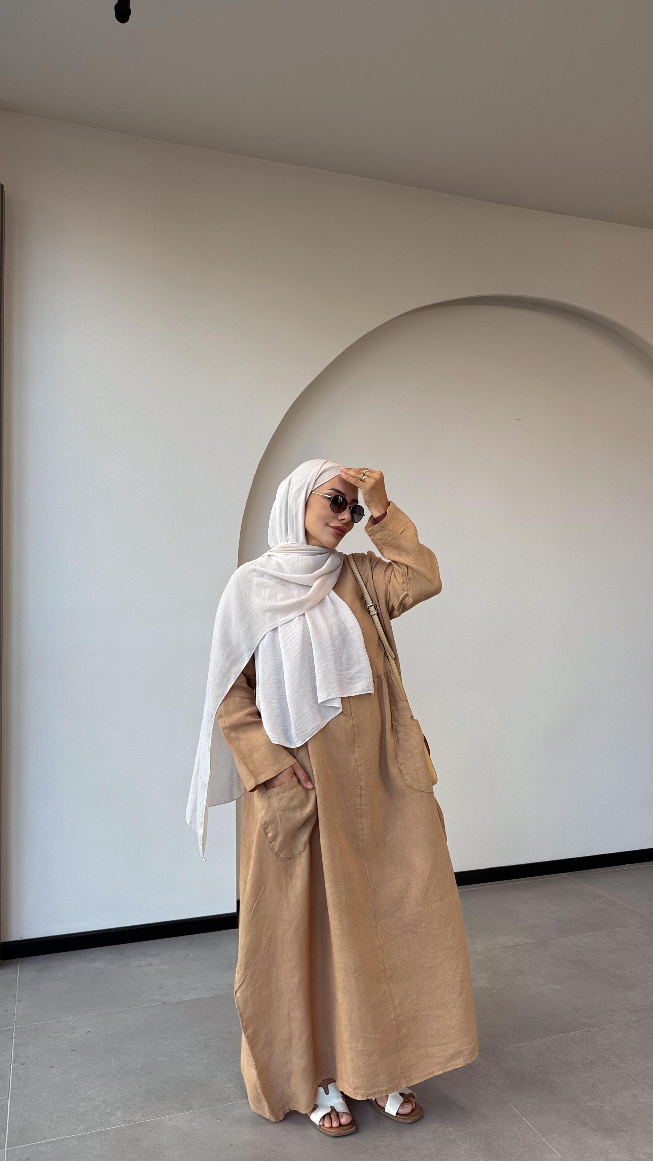 BOHEM KORE MODEL KETEN ELBİSE 