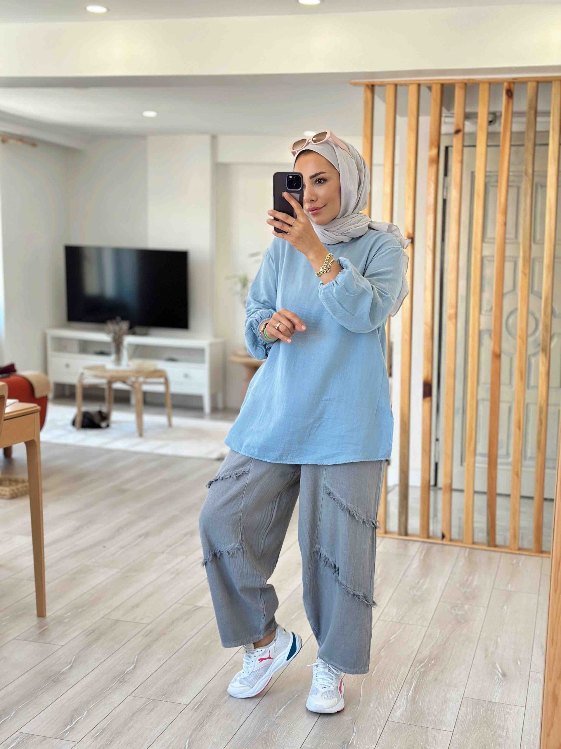 PÜSKÜL DETAYLI ŞALVAR PANTALON