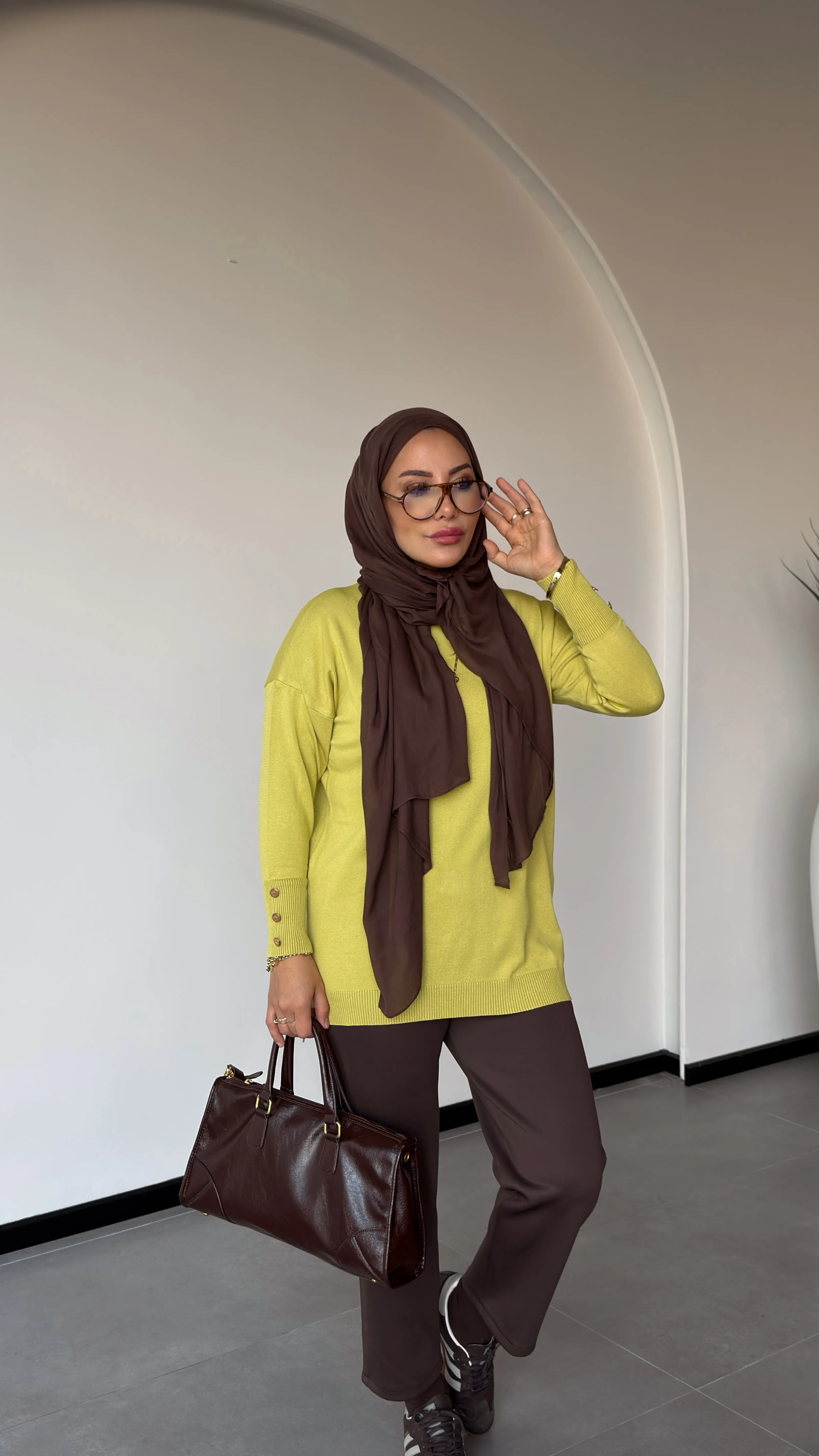 KOLU DÜĞME DETAYLI MERSERİZE TUNİK-MERWİŞ - ASİT SARI