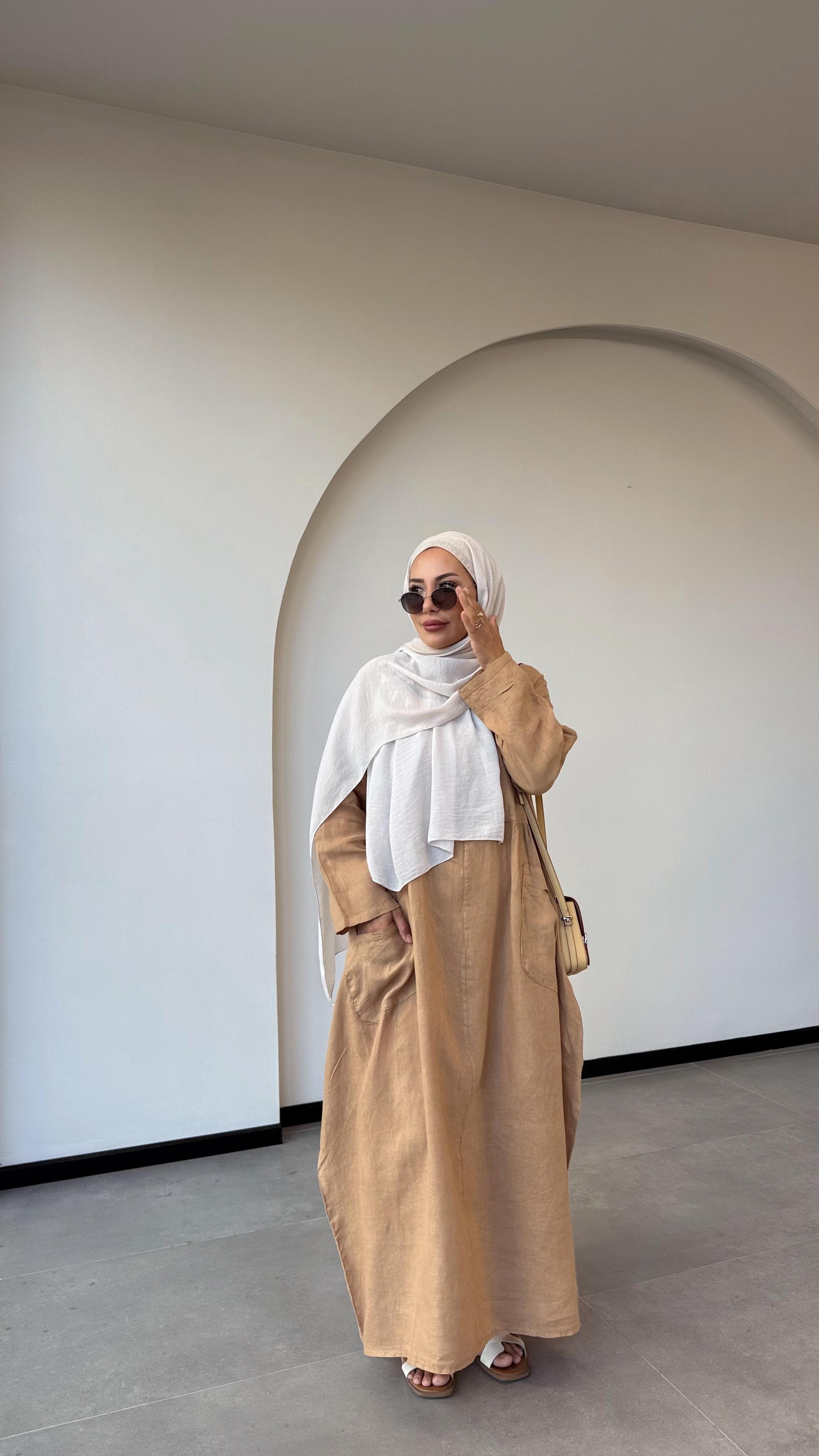 BOHEM KORE MODEL KETEN ELBİSE 