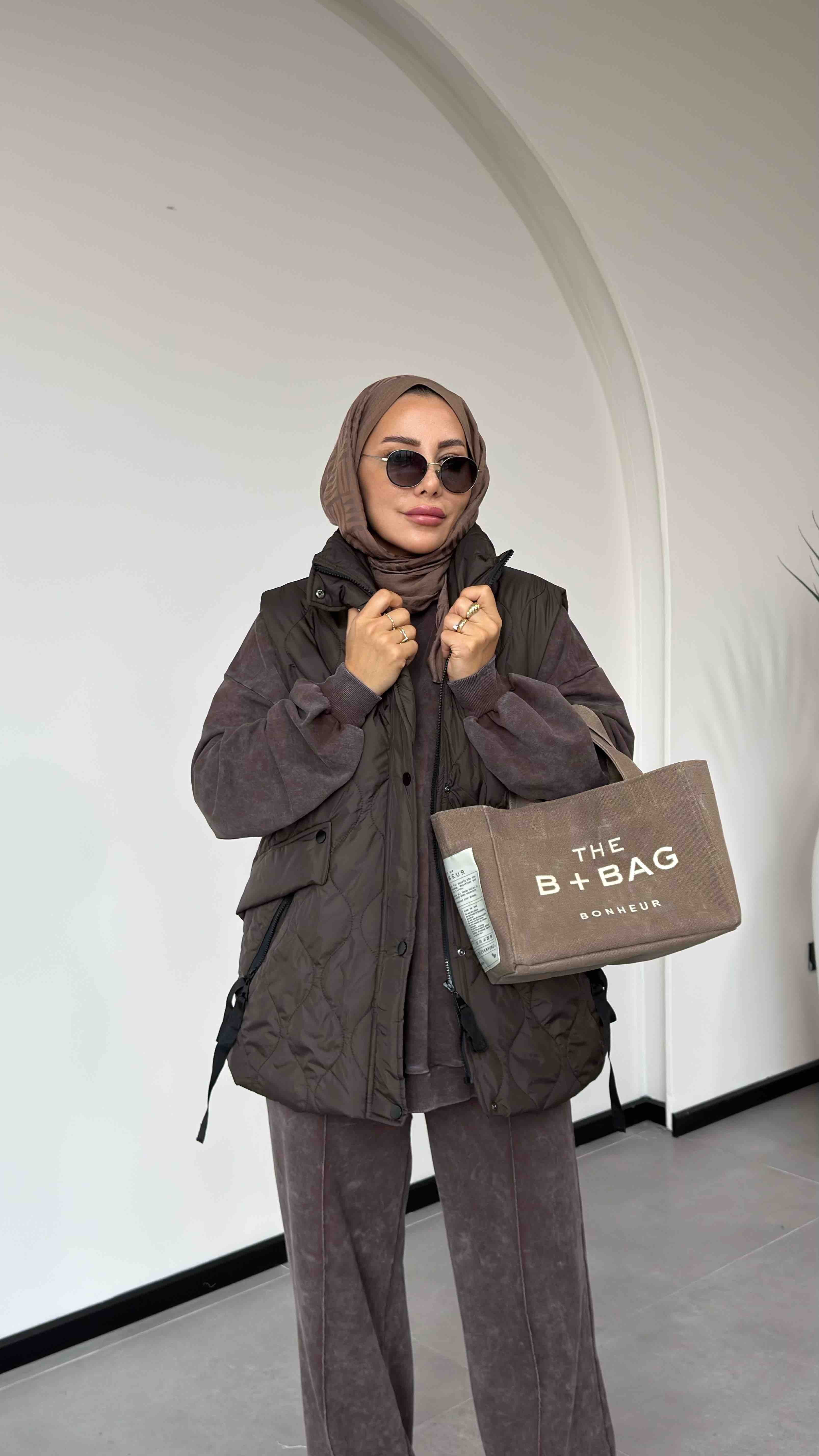 DİK YAKA SPOR ŞİŞME YELEK - Kahve