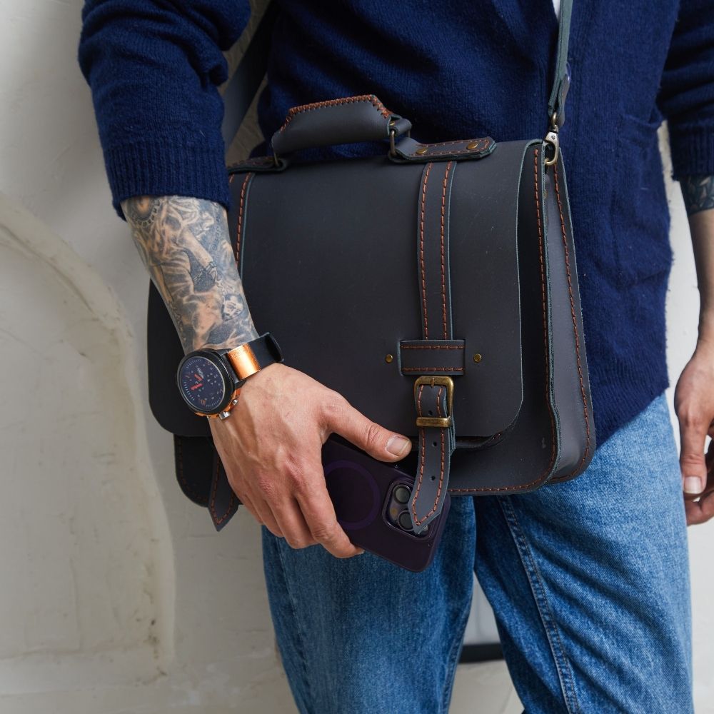 Leather Laptop Messenger Bag Women Meskanto