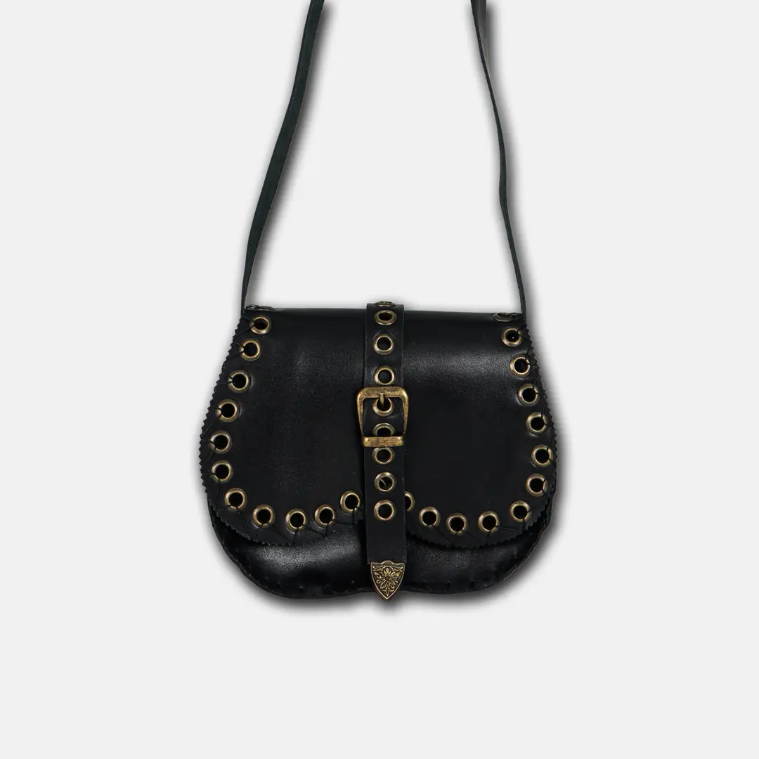 Black Leather Shoulder Saddle Bag Meskanto