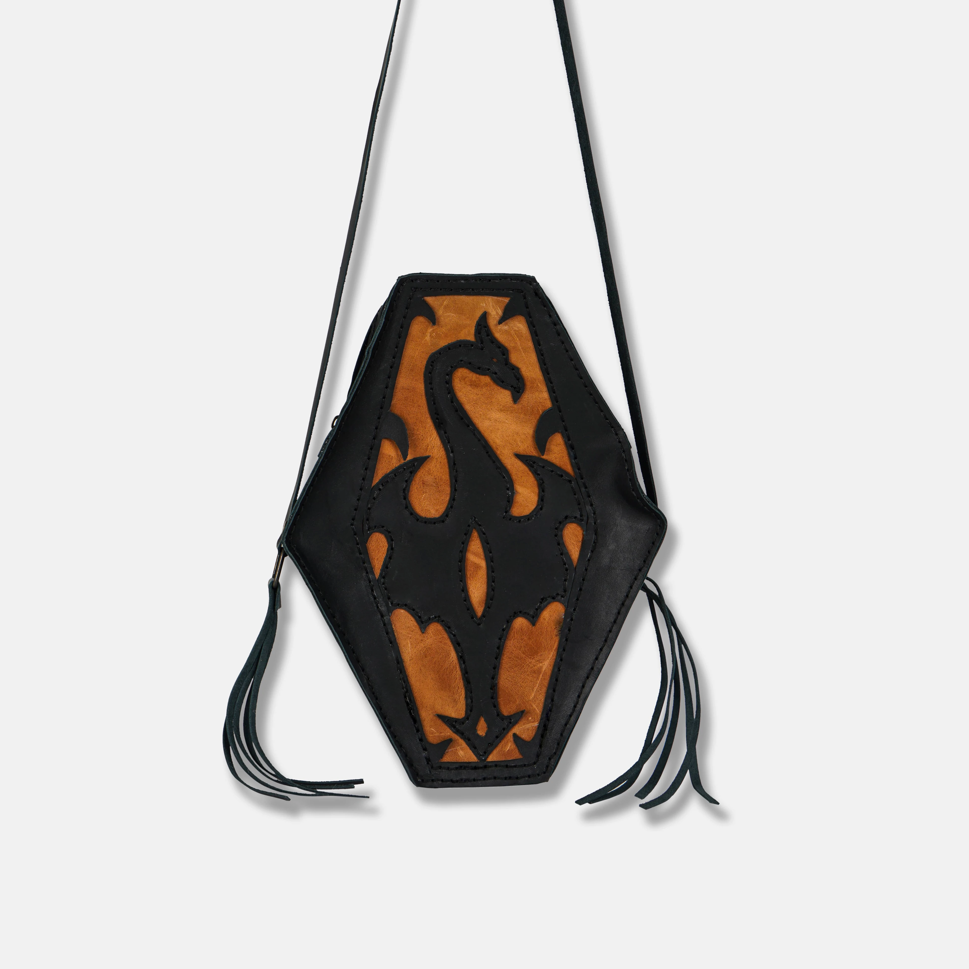 Dragon Designed Leather Crossbody Bag Meskanto