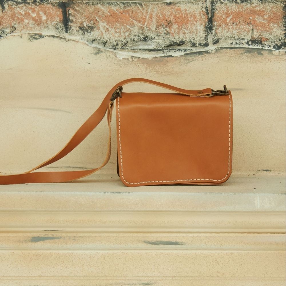 Small Brown leather cross body bag minimalist